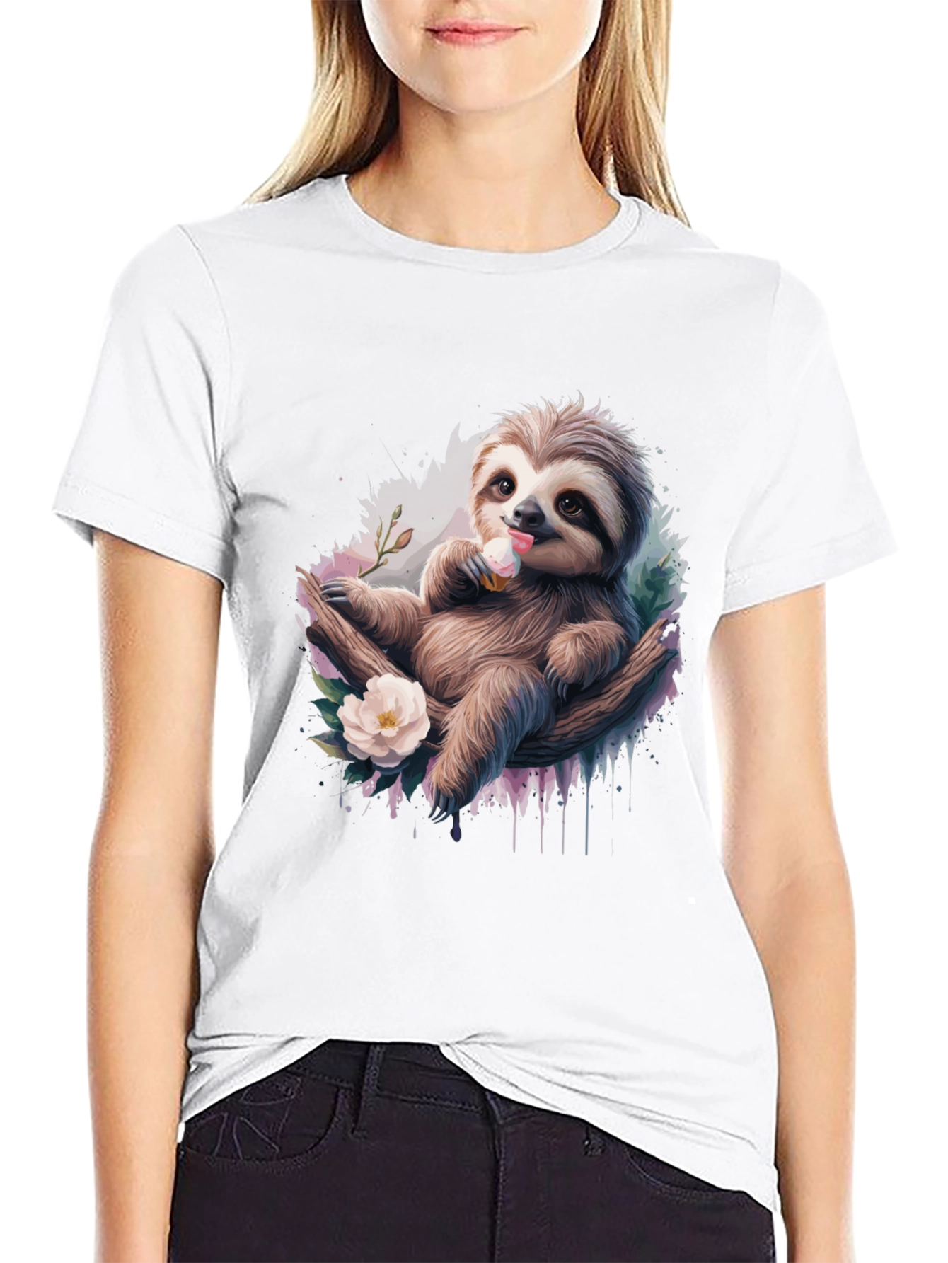 Sloth Ice Cream Graphic T-Shirt - Comfy Casual Tee