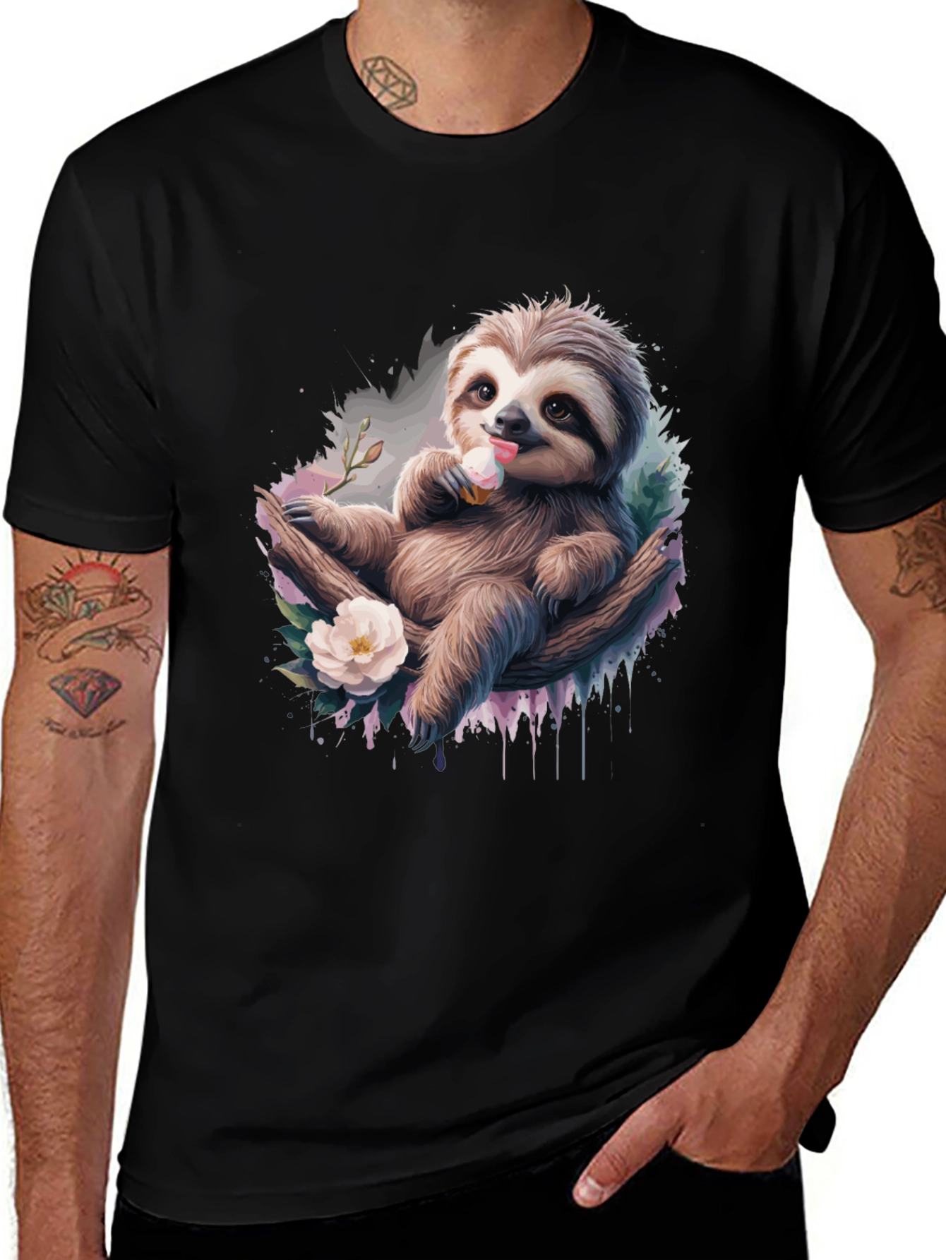 Sloth Ice Cream Graphic T-Shirt - Comfy Casual Tee