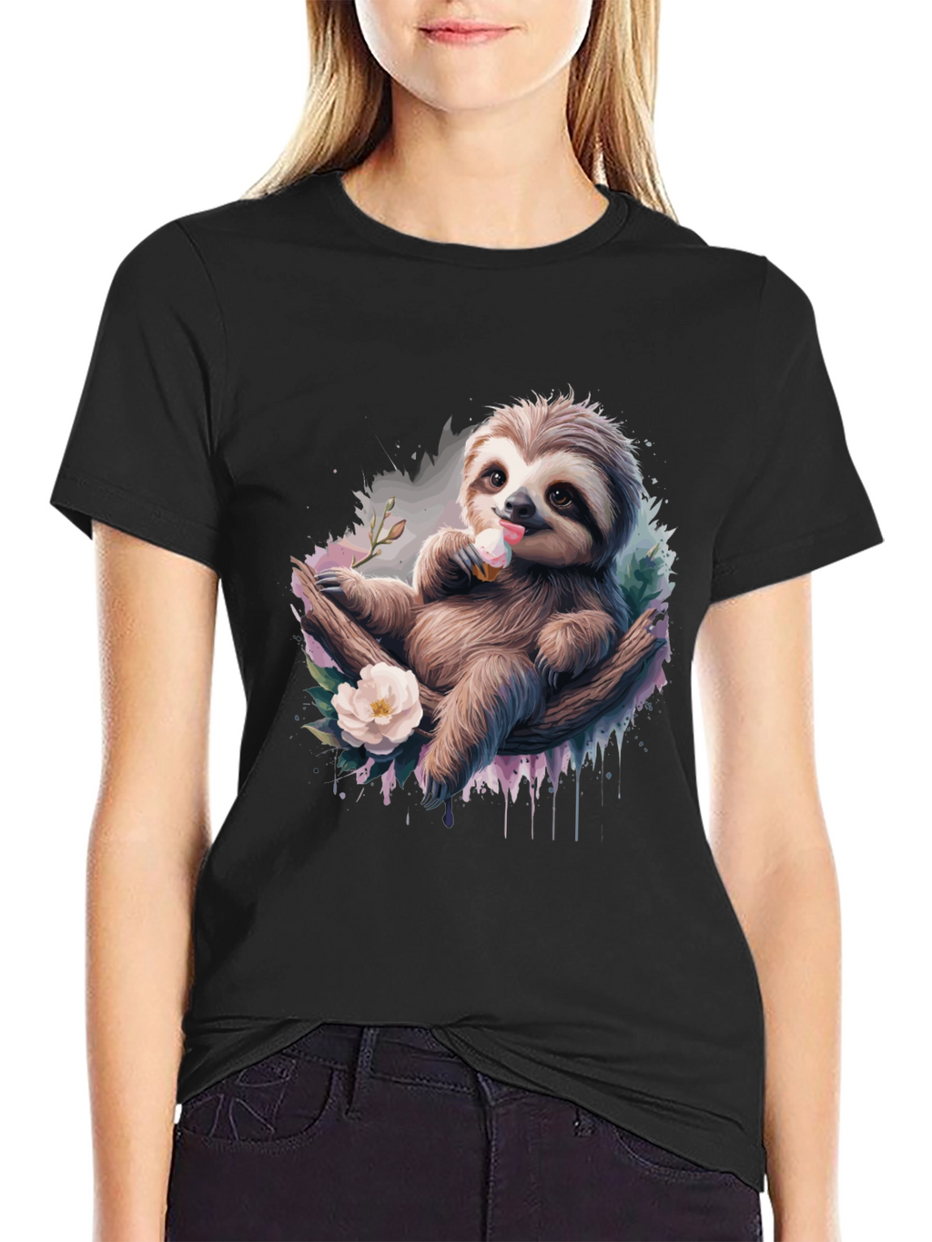 Sloth Ice Cream Graphic T-Shirt - Comfy Casual Tee