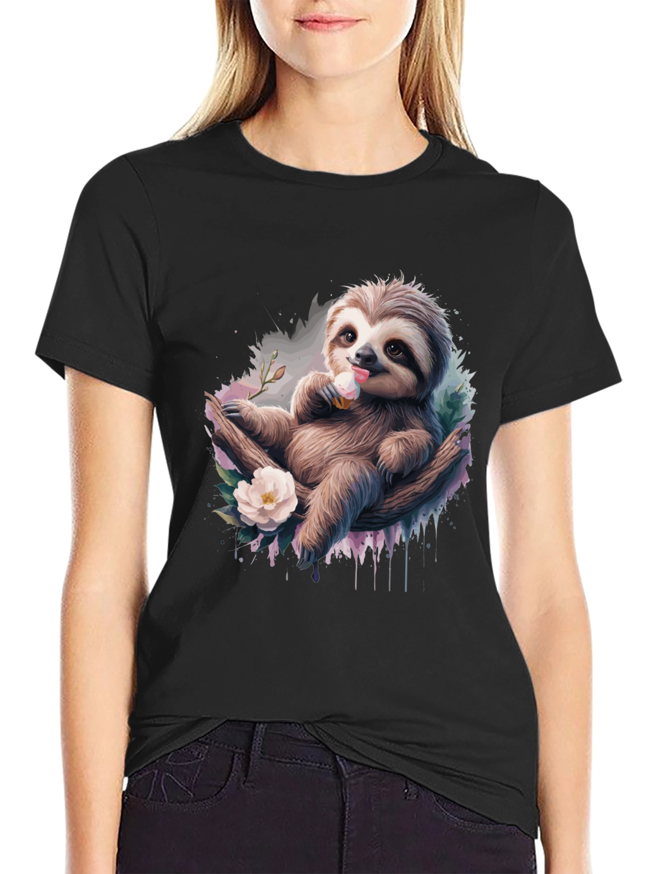 Sloth Ice Cream Graphic T-Shirt - Comfy Casual Tee