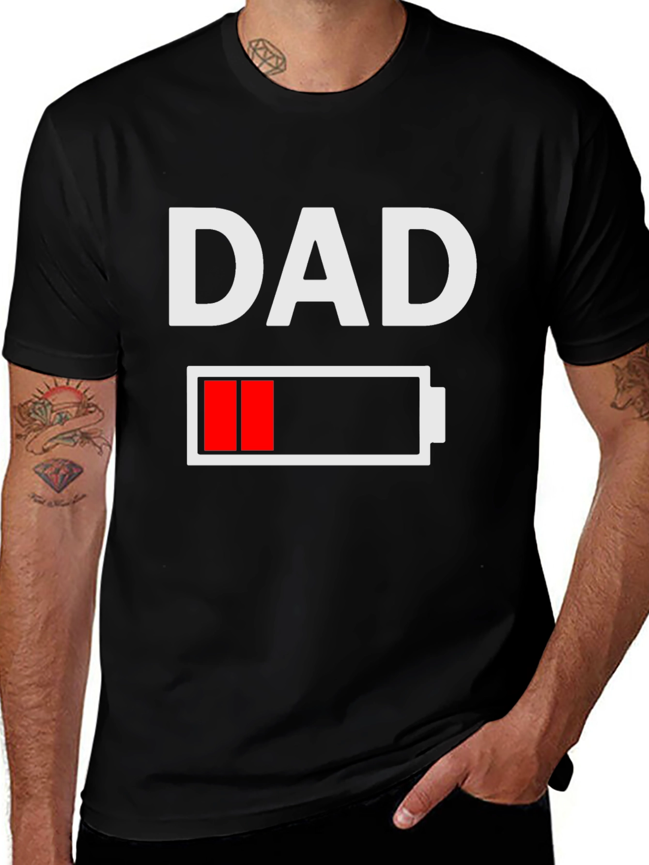 Dad Low Battery Graphic Tee - Funny Fathers Day Shirt