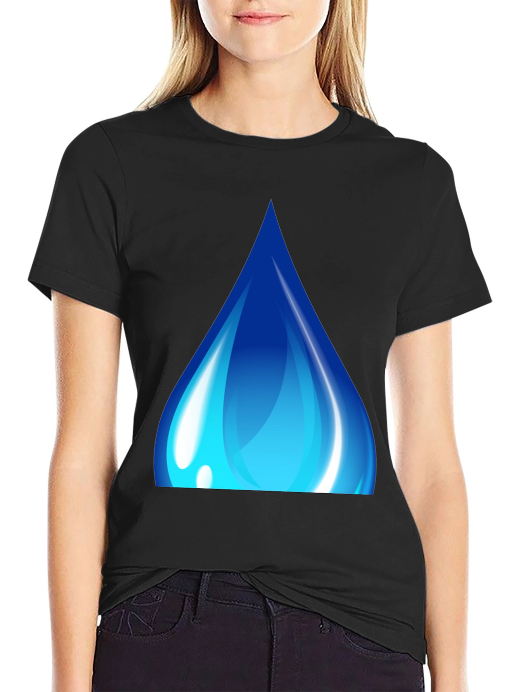 Blue Water Drop Graphic Black T-Shirt