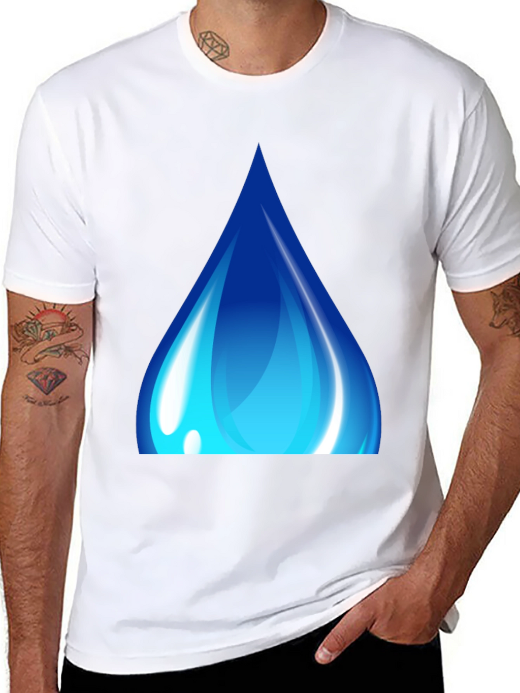 Blue Water Drop Graphic Black T-Shirt