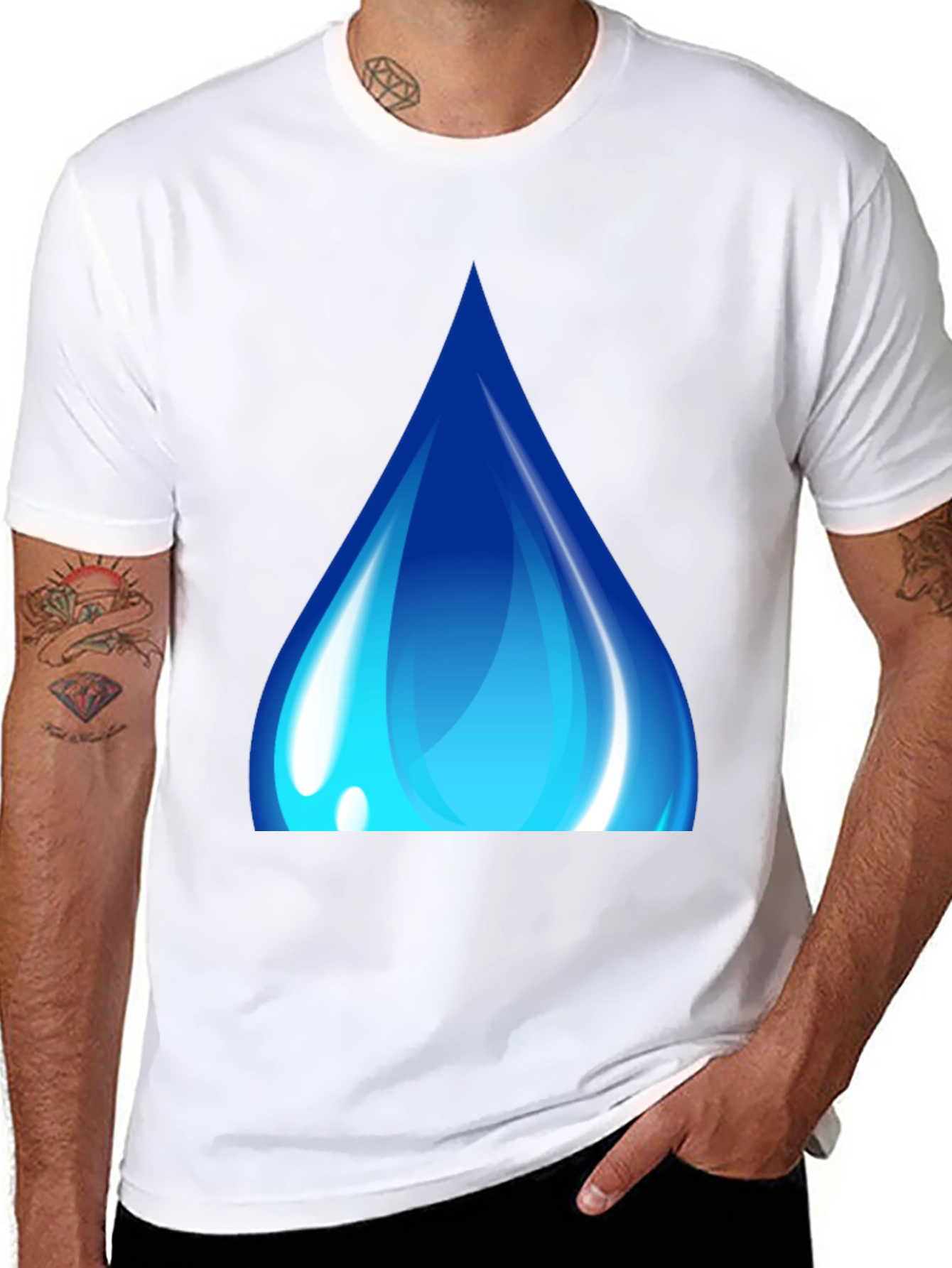 Blue Water Drop Graphic Black T-Shirt