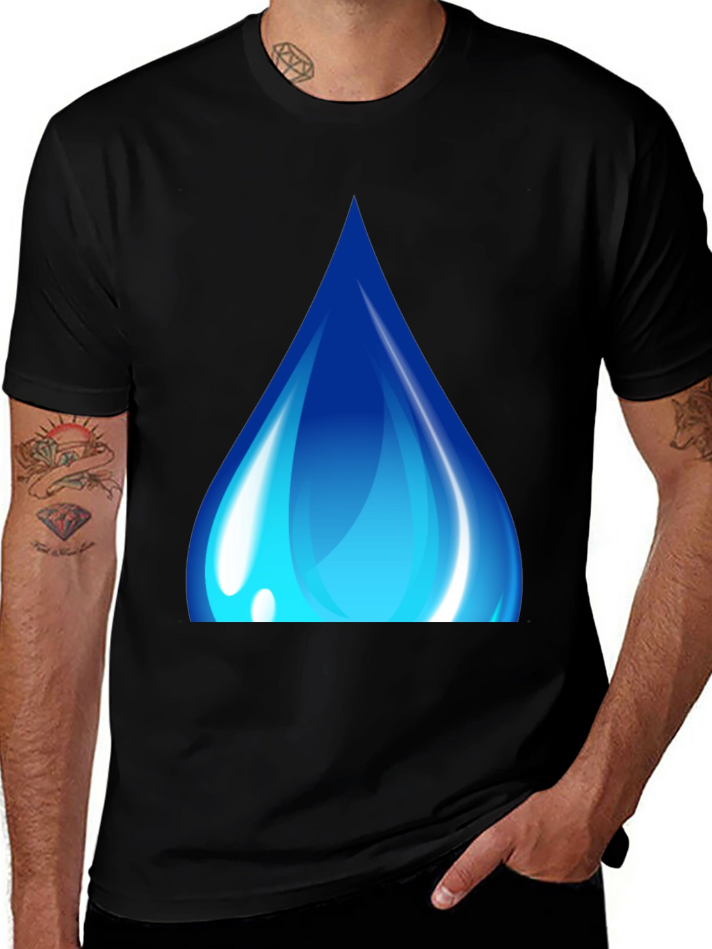 Blue Water Drop Graphic Black T-Shirt