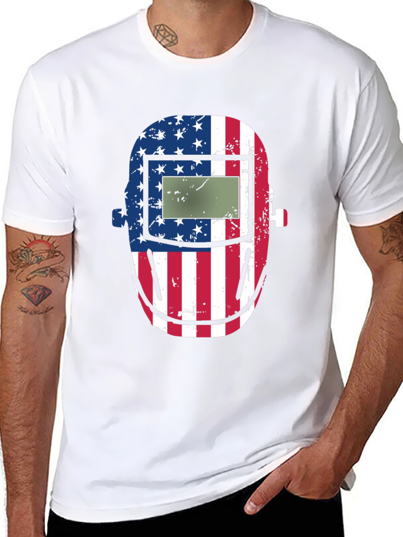 American Welders Mask Graphic Tee - Patriotic Style