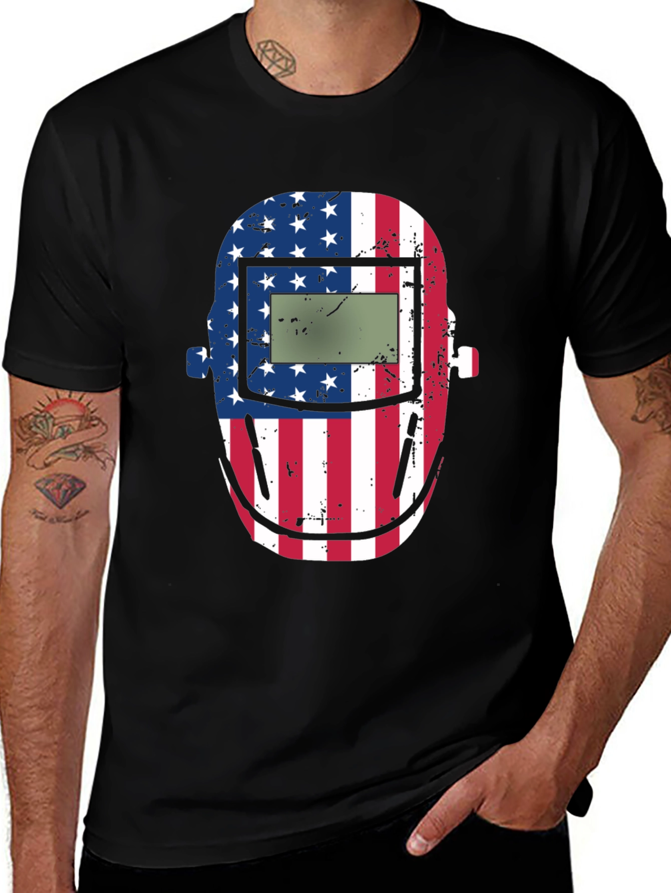 American Welders Mask Graphic Tee - Patriotic Style
