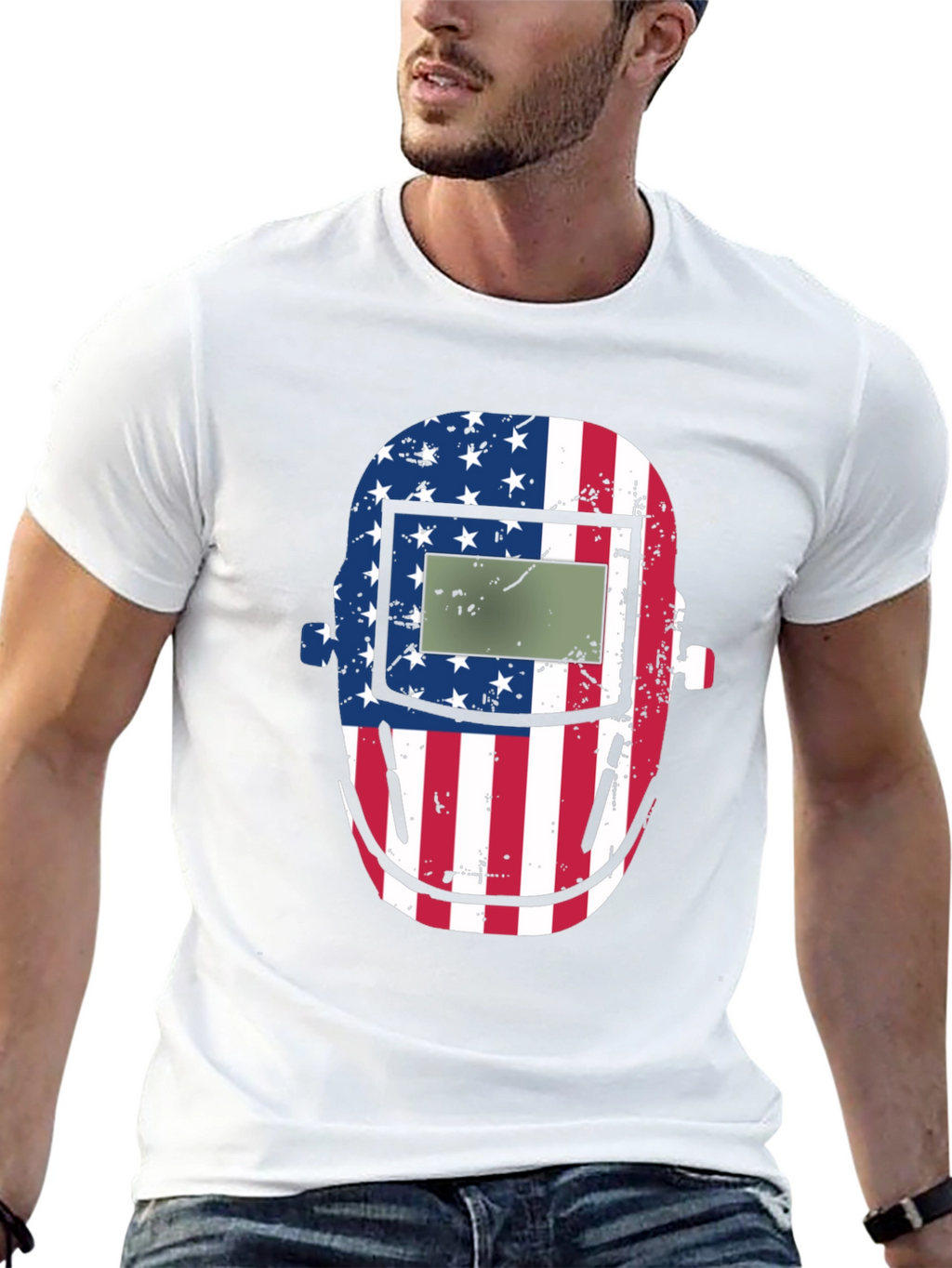 American Welders Mask Graphic Tee - Patriotic Style