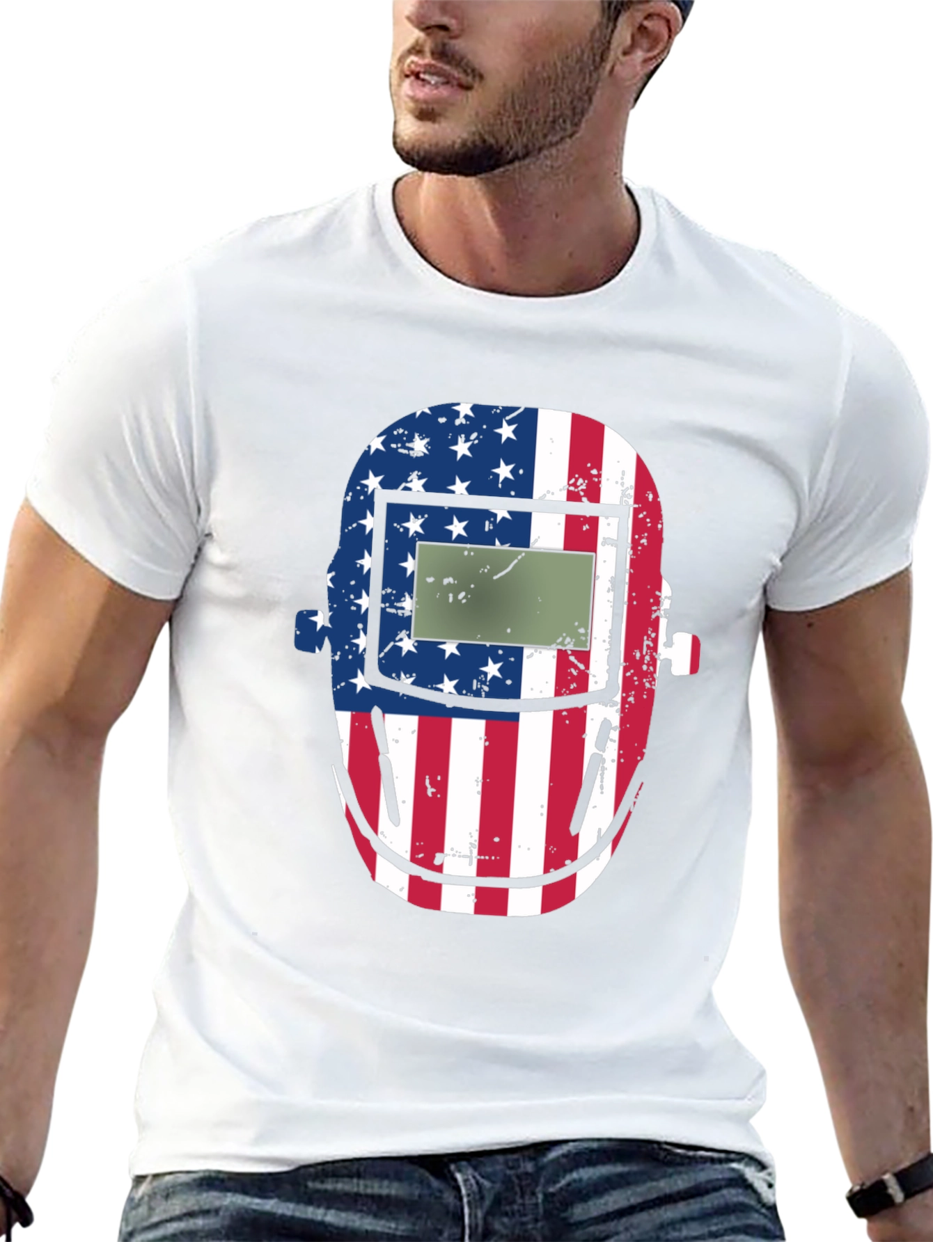 American Welders Mask Graphic Tee - Patriotic Style
