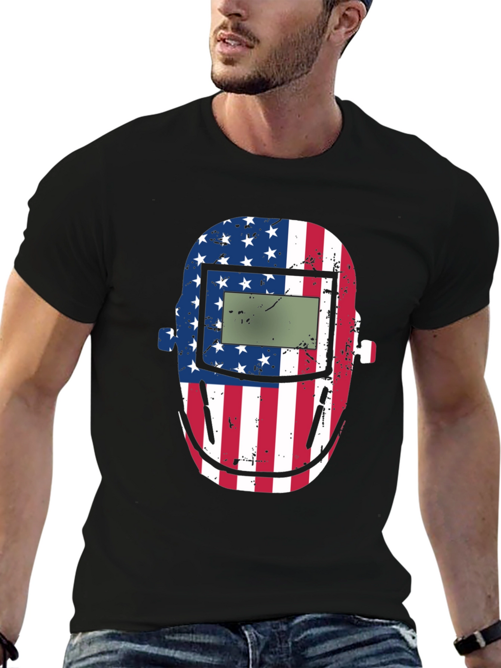 American Welders Mask Graphic Tee - Patriotic Style