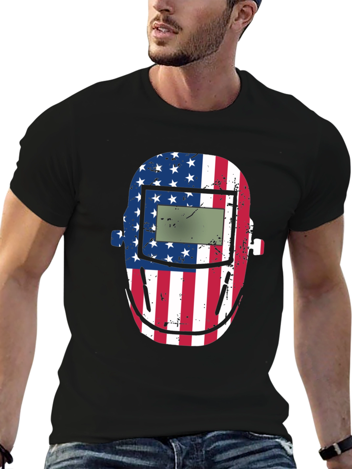 American Welders Mask Graphic Tee - Patriotic Style
