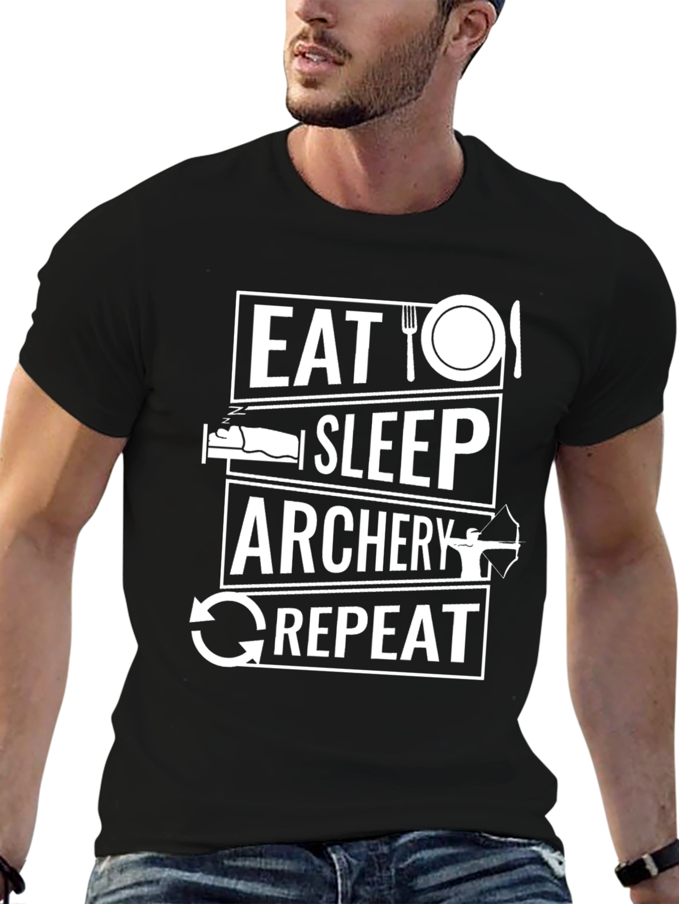 Eat Sleep Archery Repeat T-Shirt Black Cotton Tee