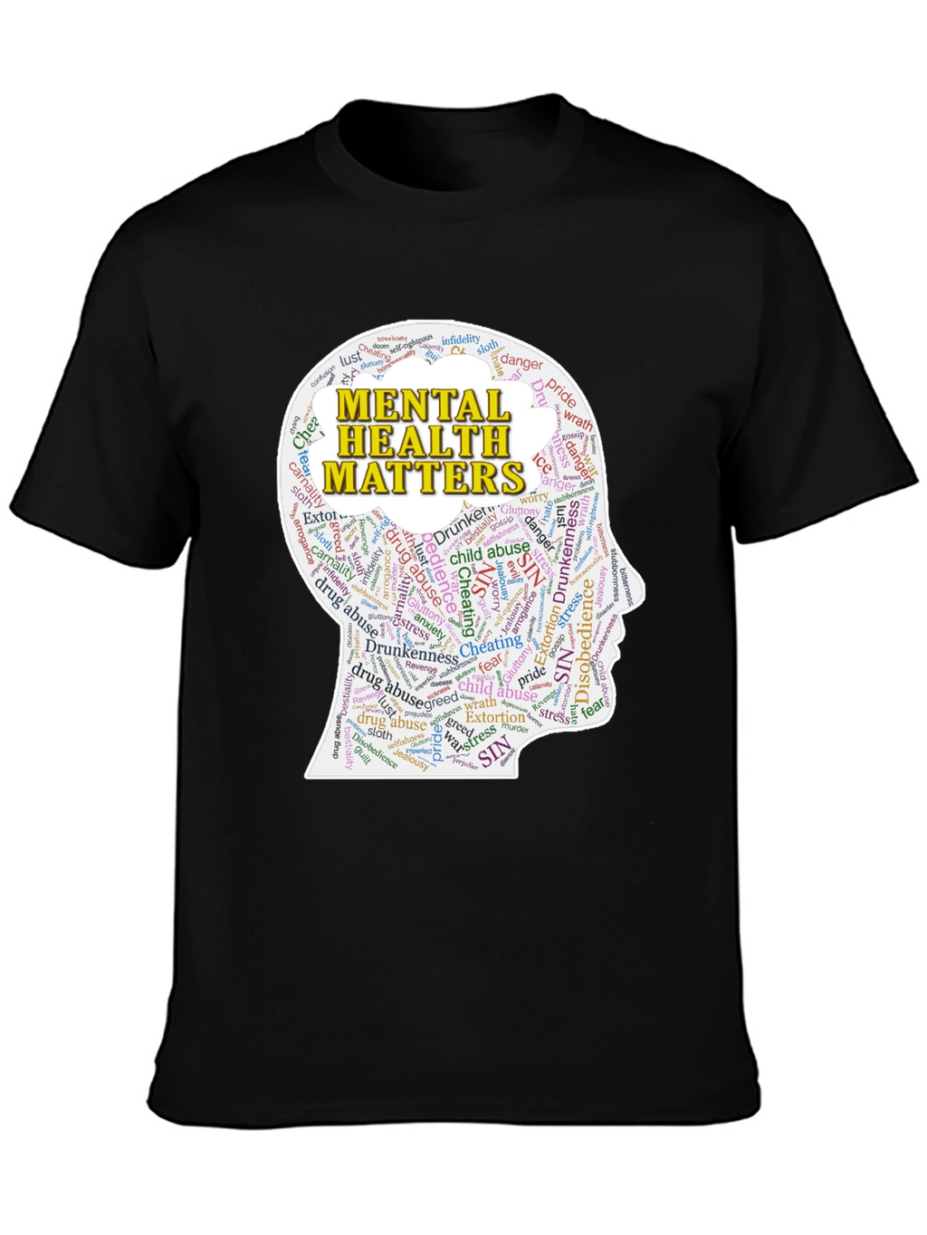 Mental Health Matters T-Shirt - Word Cloud Design