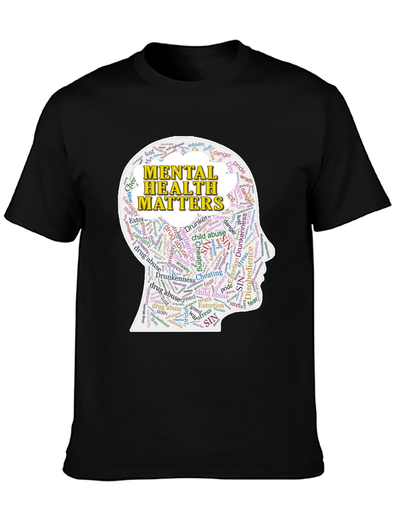 Mental Health Matters T-Shirt - Word Cloud Design
