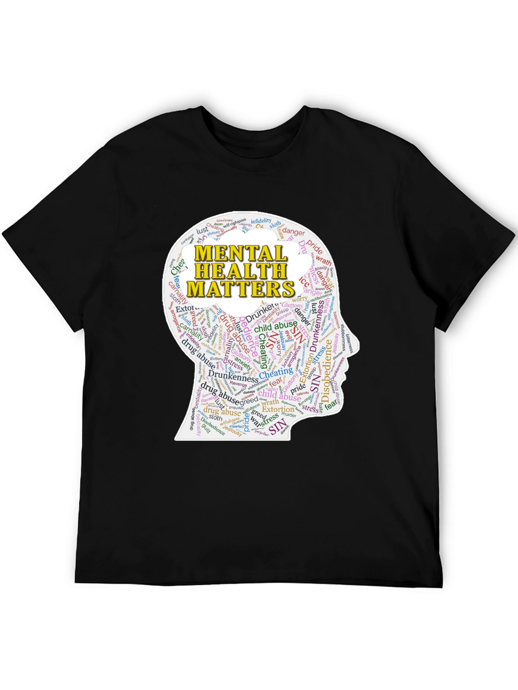 Mental Health Matters T-Shirt - Word Cloud Design