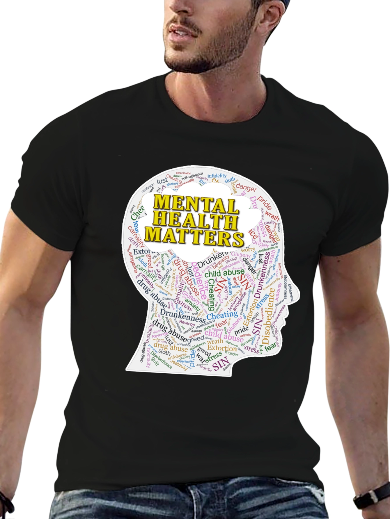 Mental Health Matters T-Shirt - Word Cloud Design