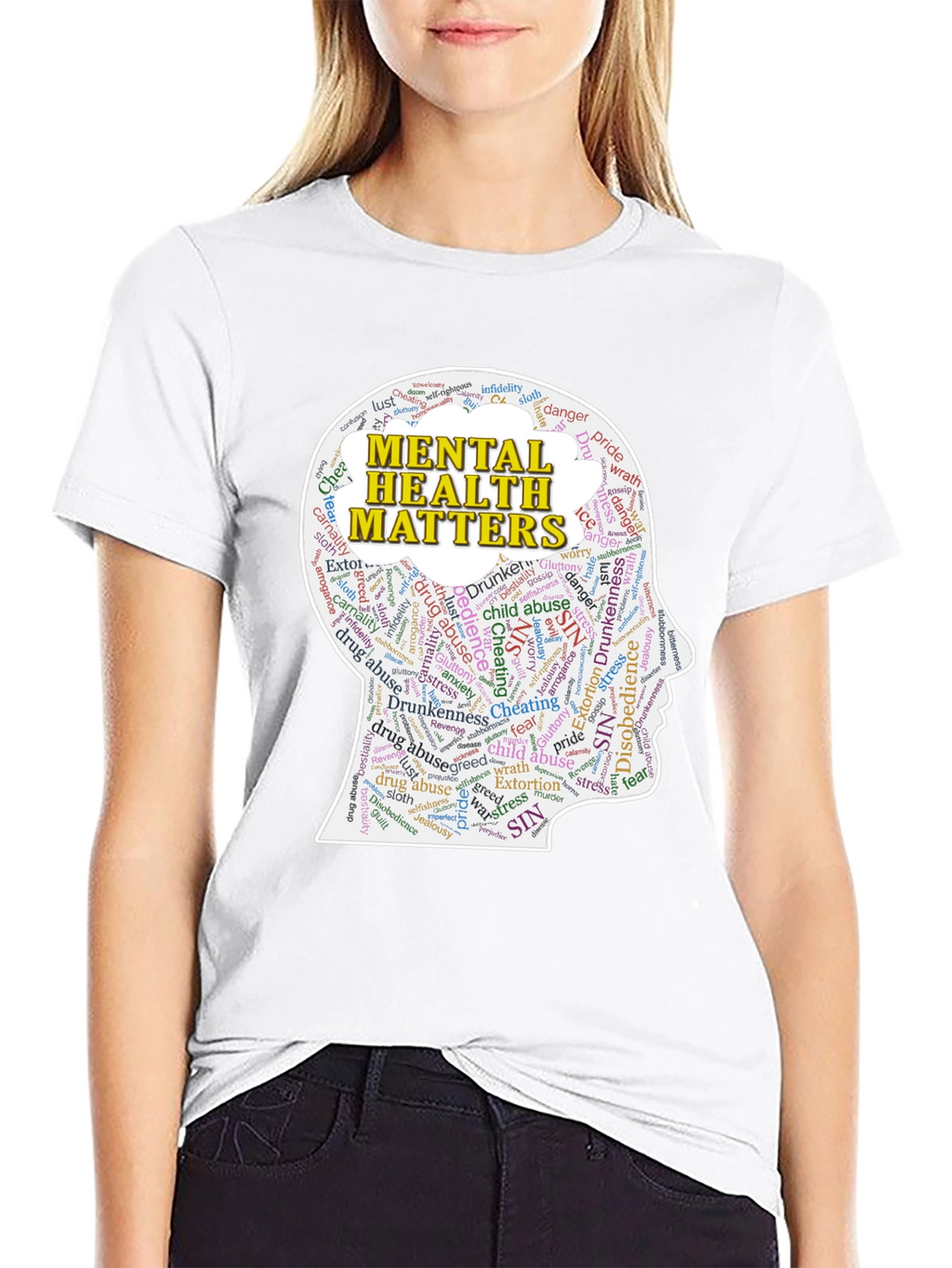 Mental Health Matters T-Shirt - Word Cloud Design