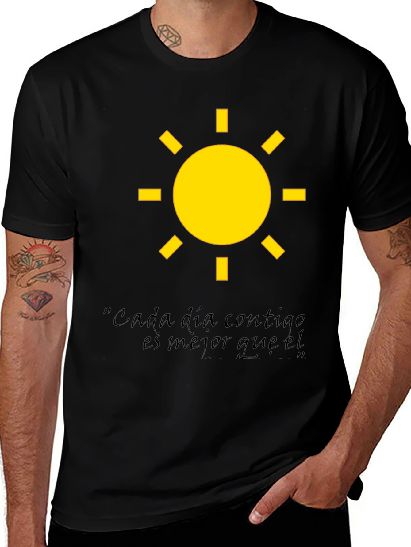 Sunny Day Graphic Tee - Cada dia contigo Black Cotton T-Shirt