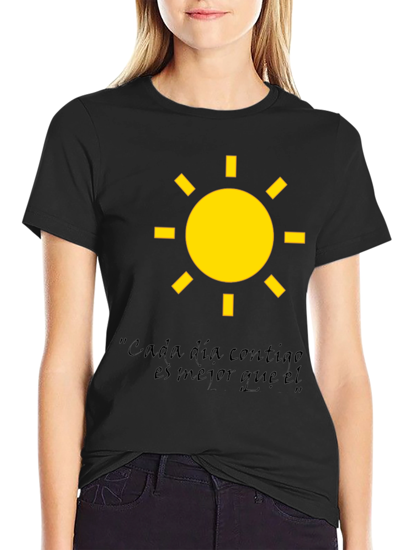 Sunny Day Graphic Tee - Cada dia contigo Black Cotton T-Shirt