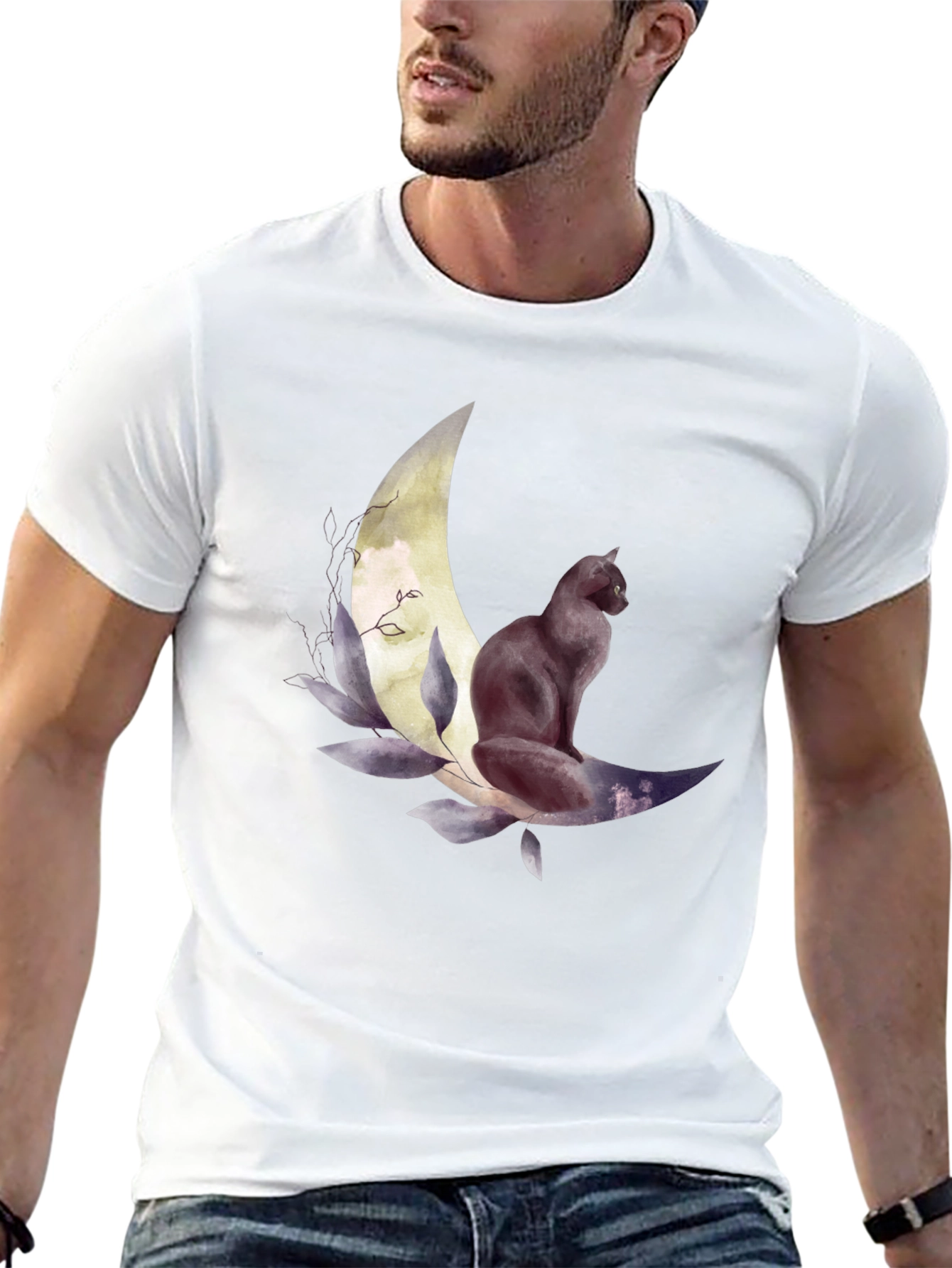 Black Cat Moon Graphic Tee - Stylish Unisex T-Shirt