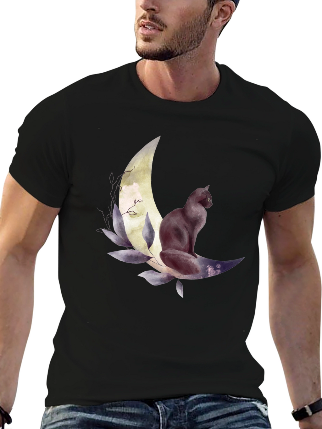 Black Cat Moon Graphic Tee - Stylish Unisex T-Shirt