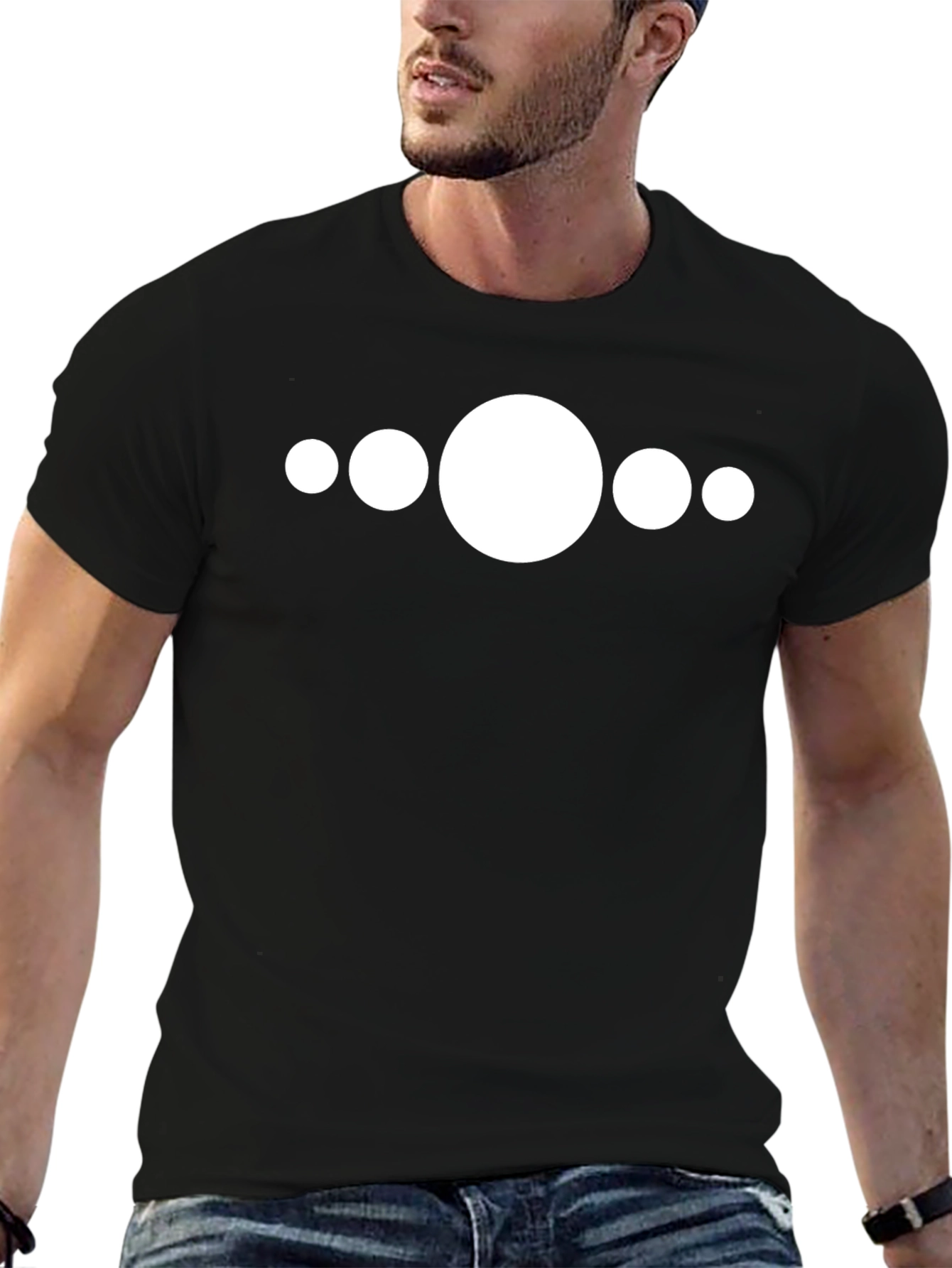 Minimalist White Circle Design Black T-Shirt