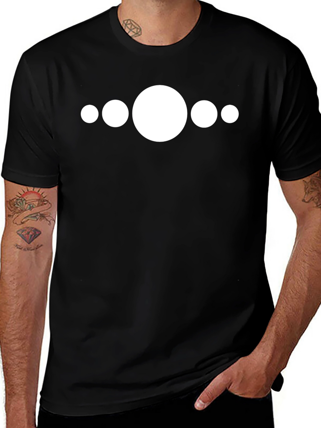 Minimalist White Circle Design Black T-Shirt