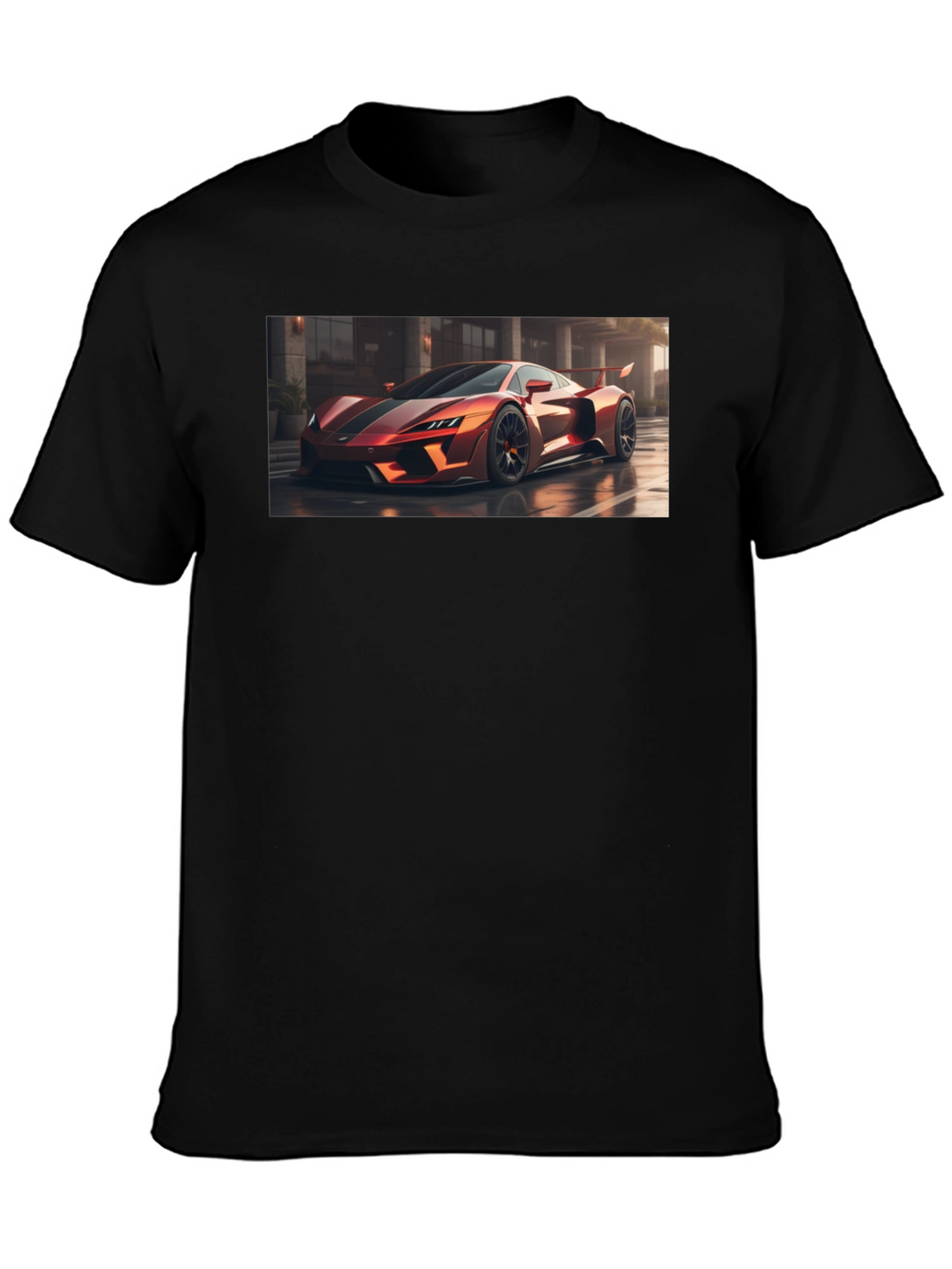 Sleek Black T-Shirt with Bold Car Graphic