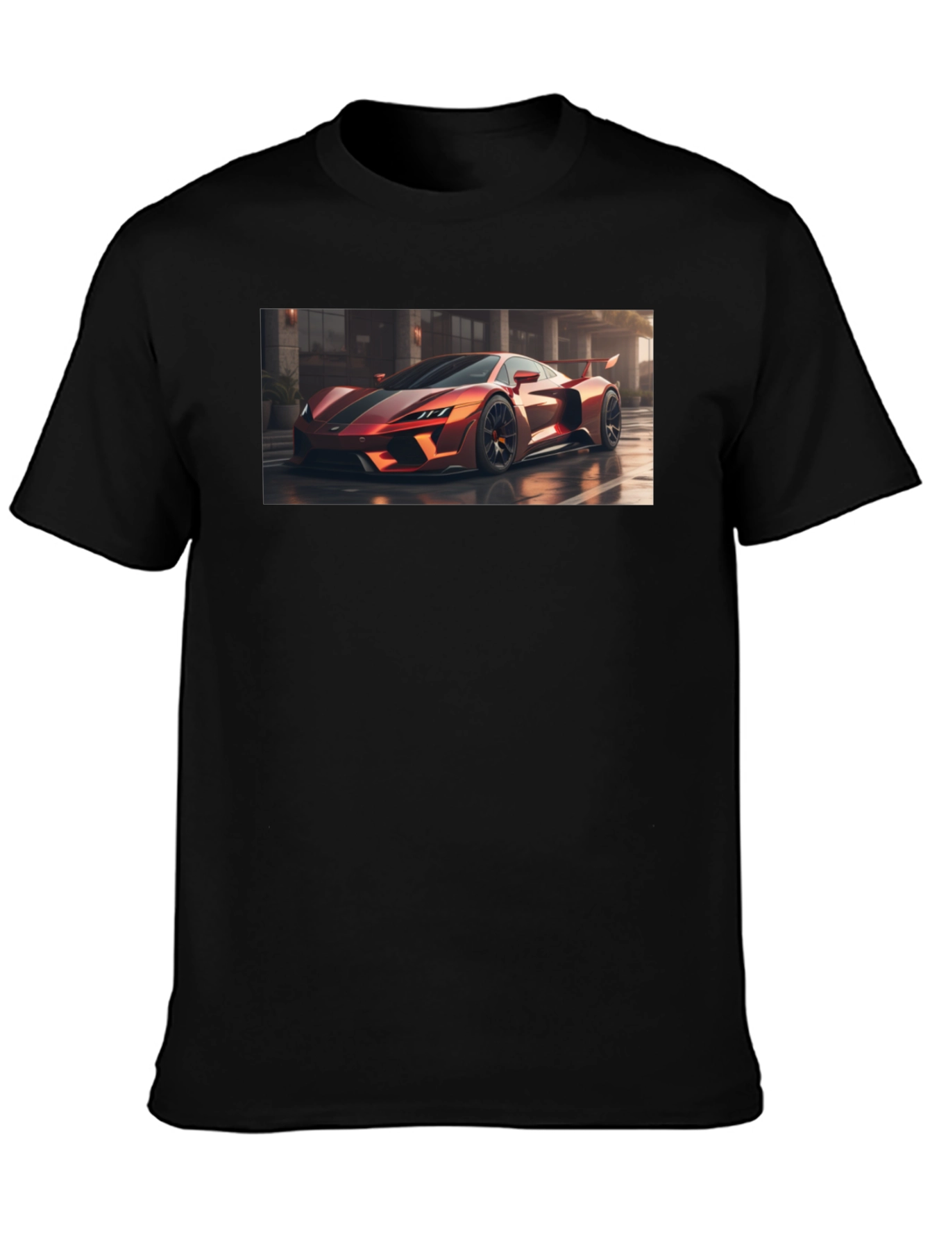 Sleek Black T-Shirt with Bold Car Graphic