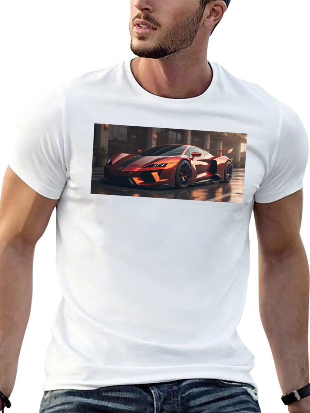 Sleek Black T-Shirt with Bold Car Graphic