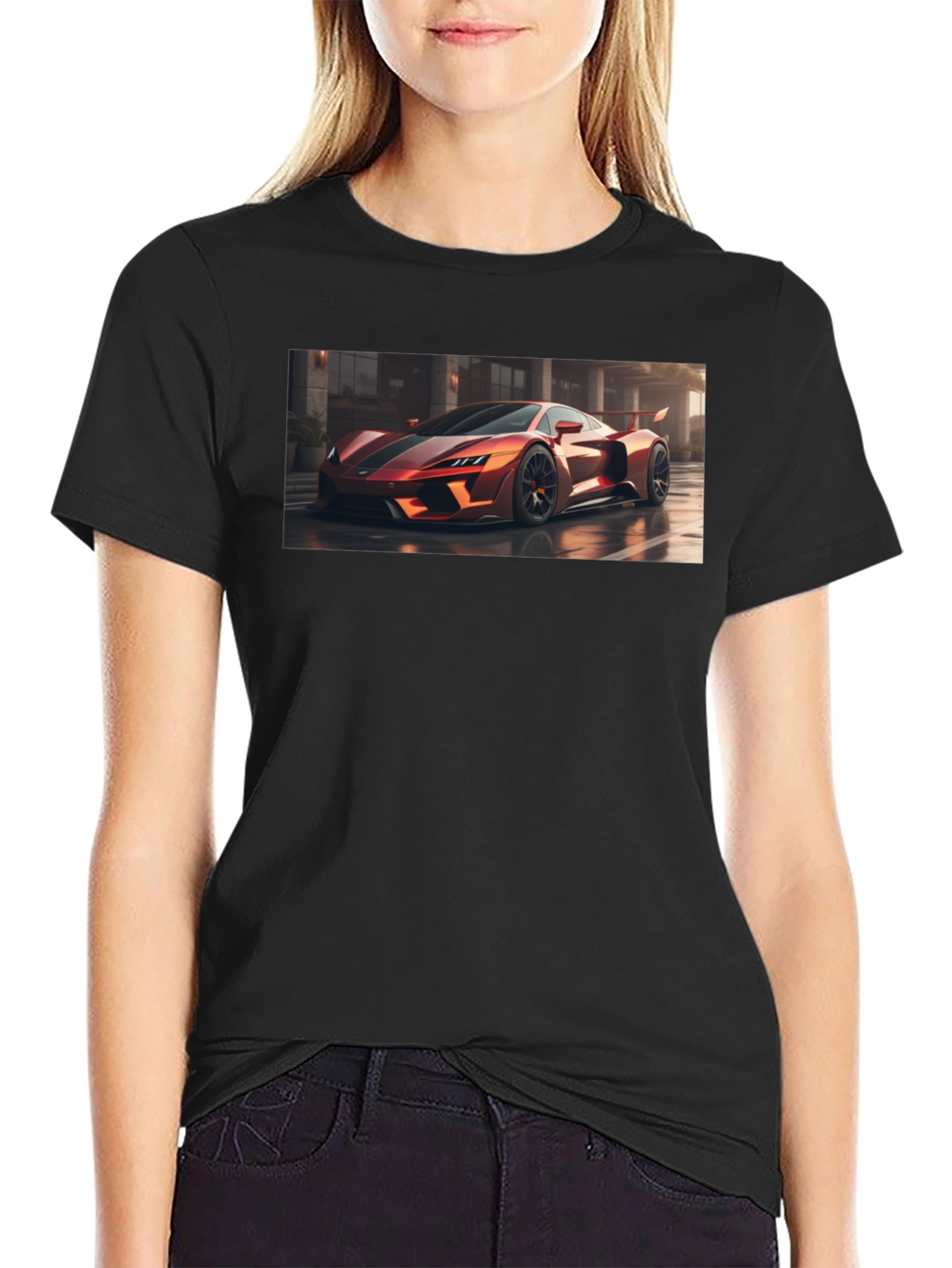 Sleek Black T-Shirt with Bold Car Graphic