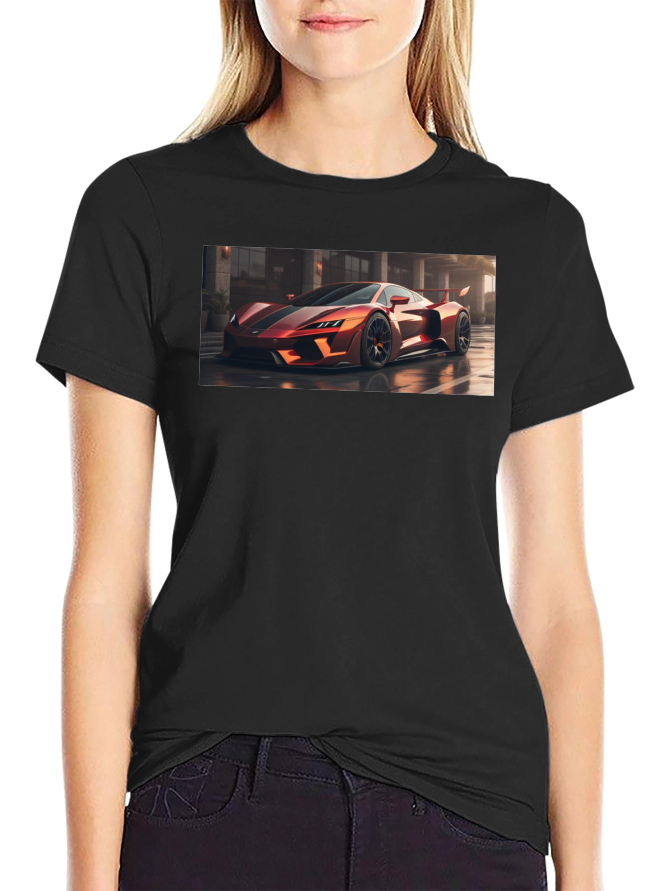 Sleek Black T-Shirt with Bold Car Graphic
