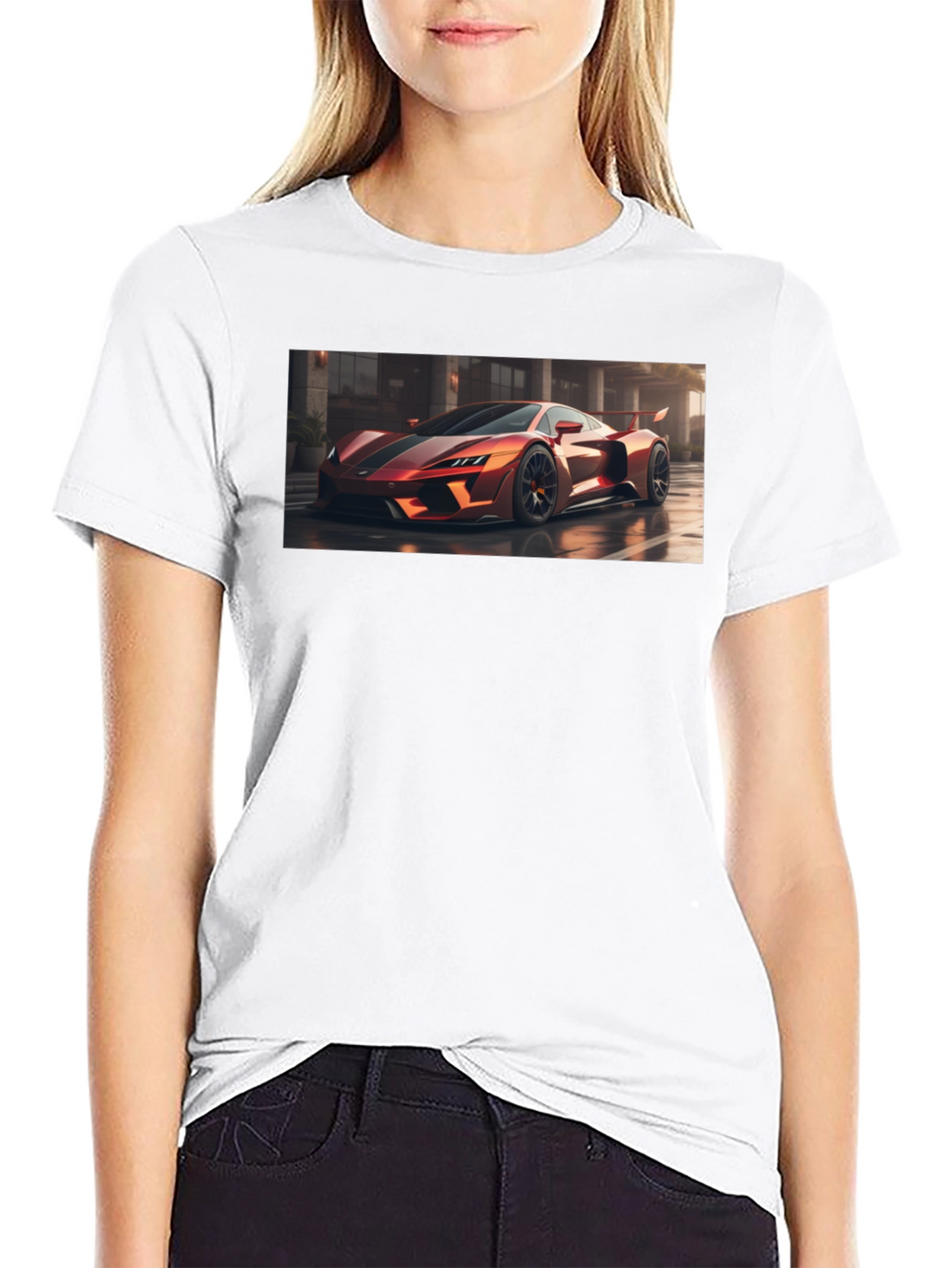 Sleek Black T-Shirt with Bold Car Graphic