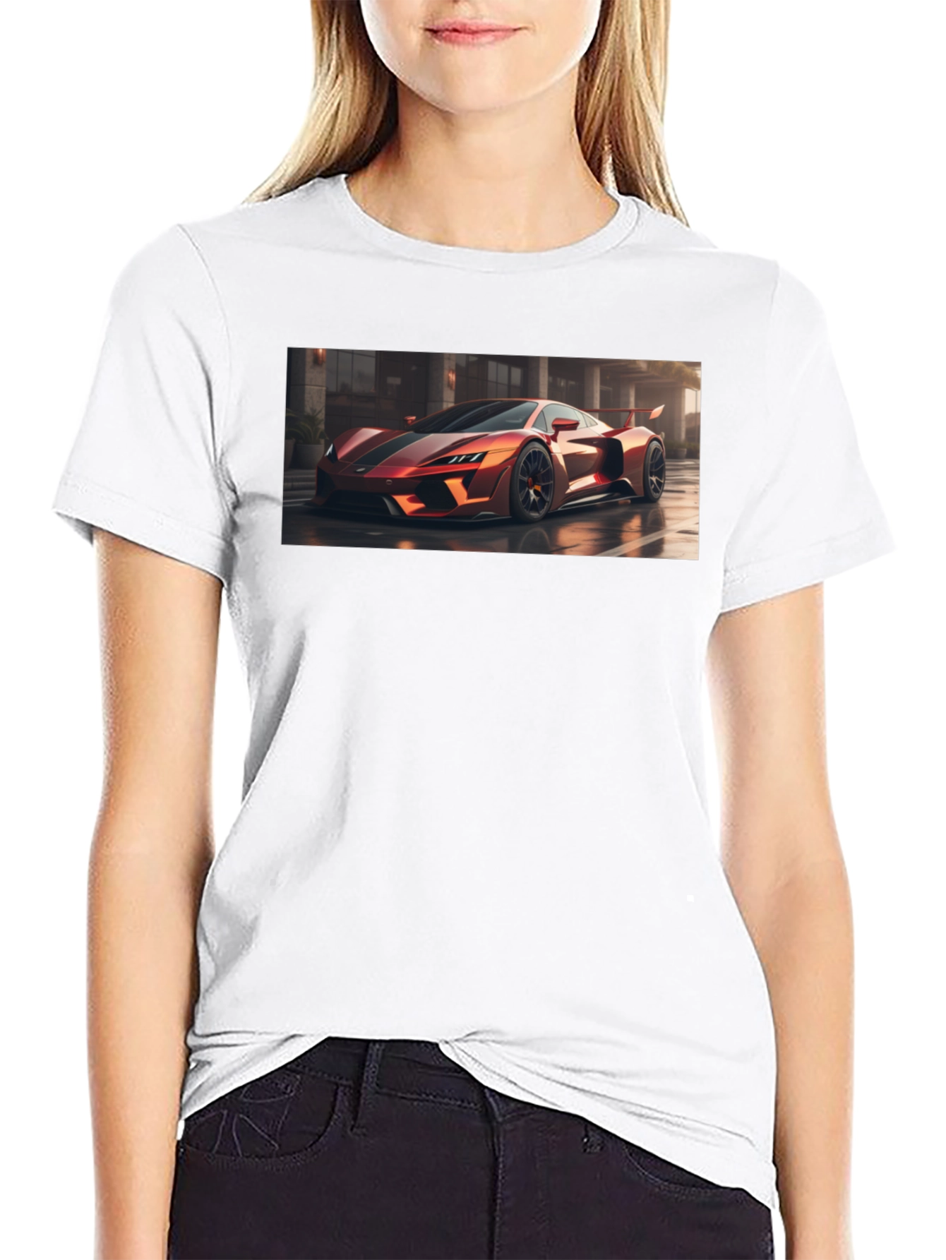 Sleek Black T-Shirt with Bold Car Graphic