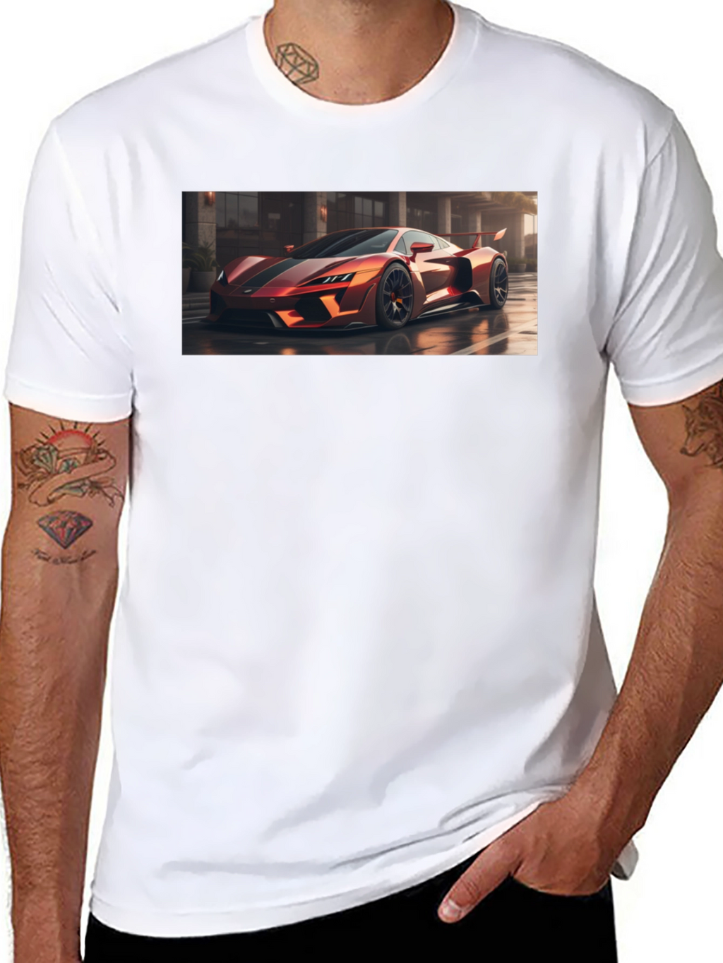 Sleek Black T-Shirt with Bold Car Graphic