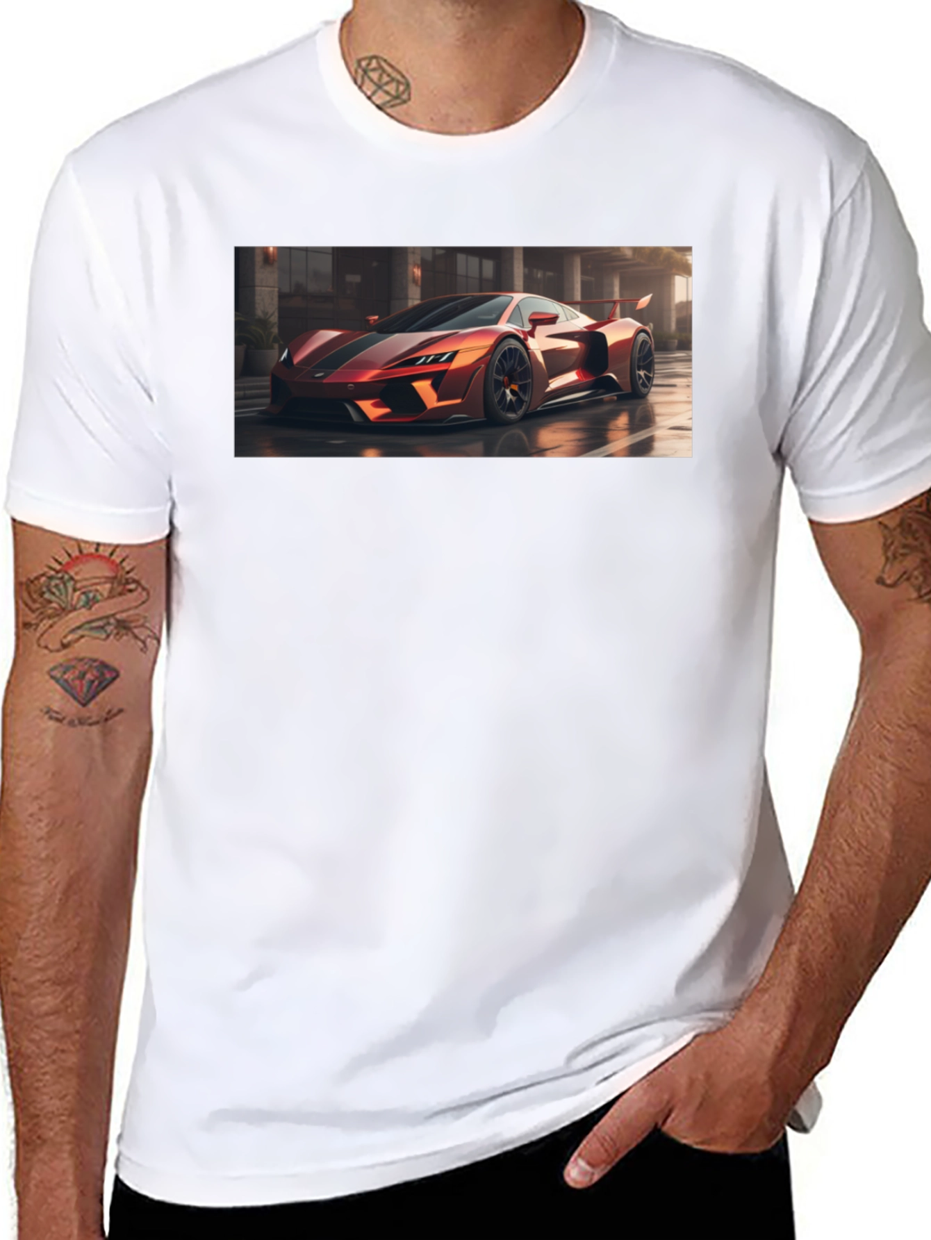 Sleek Black T-Shirt with Bold Car Graphic