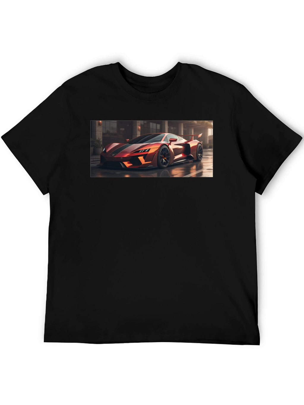 Sleek Black T-Shirt with Bold Car Graphic