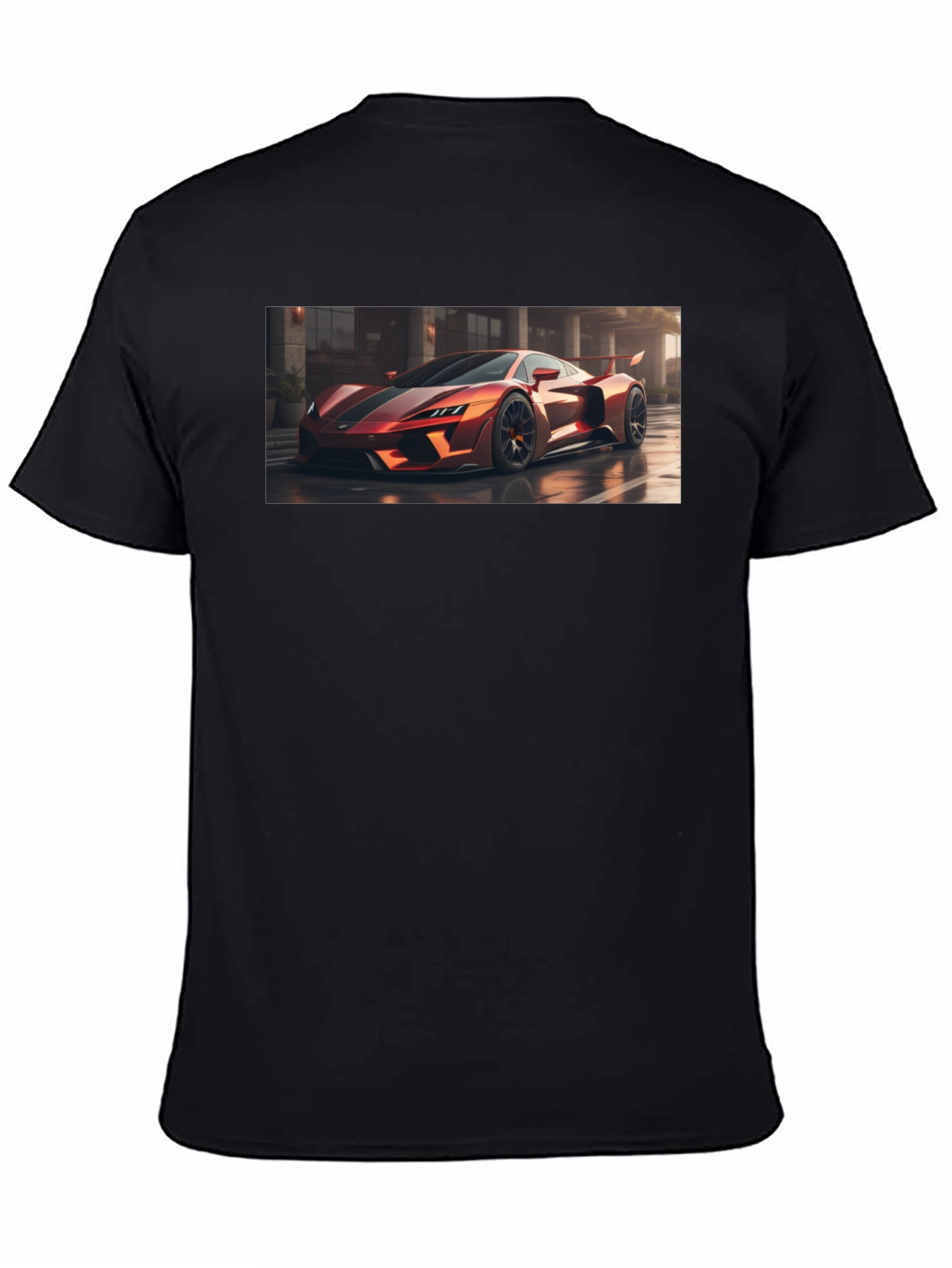 Sleek Black T-Shirt with Bold Car Graphic