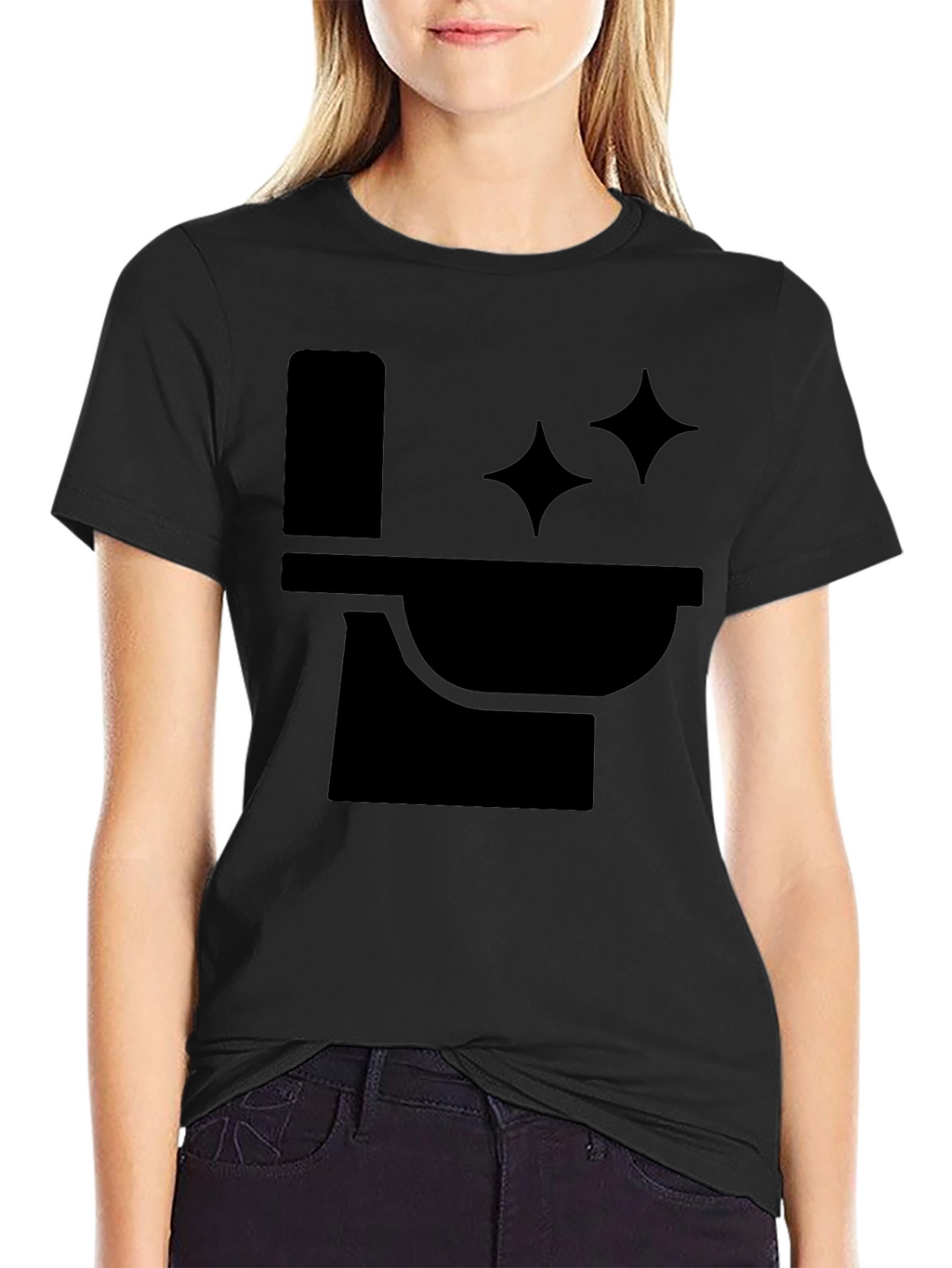 Funny Black T-Shirt with Clean Toilet Graphic