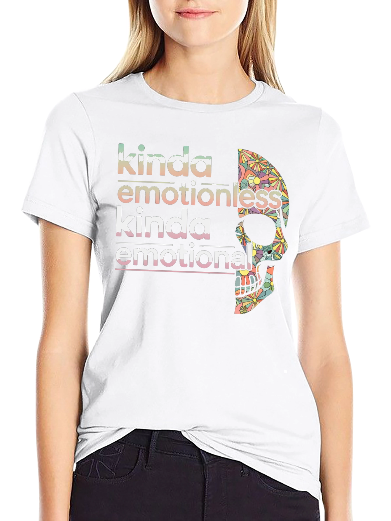 Kinda Emotionless Skull Graphic Tee - Black