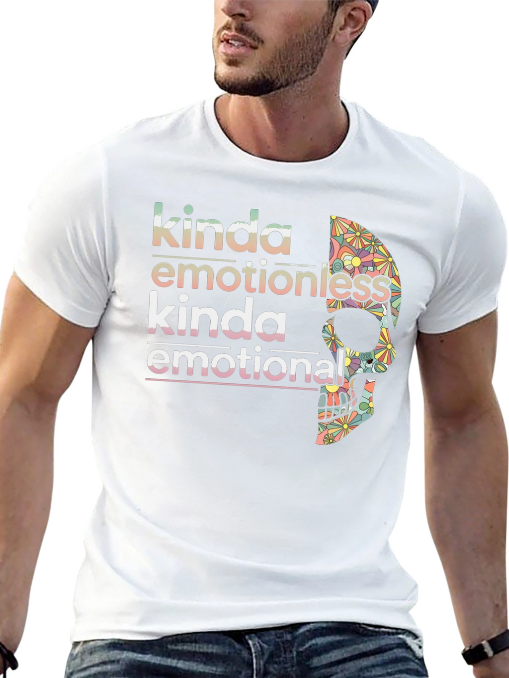 Kinda Emotionless Skull Graphic Tee - Black