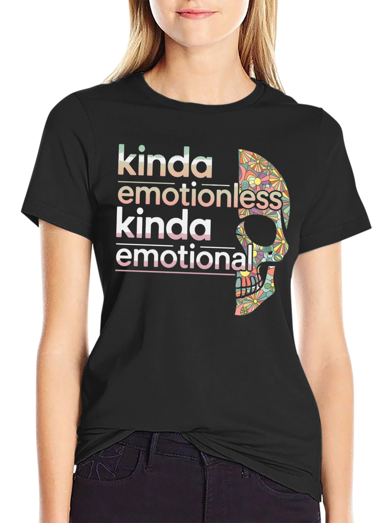 Kinda Emotionless Skull Graphic Tee - Black