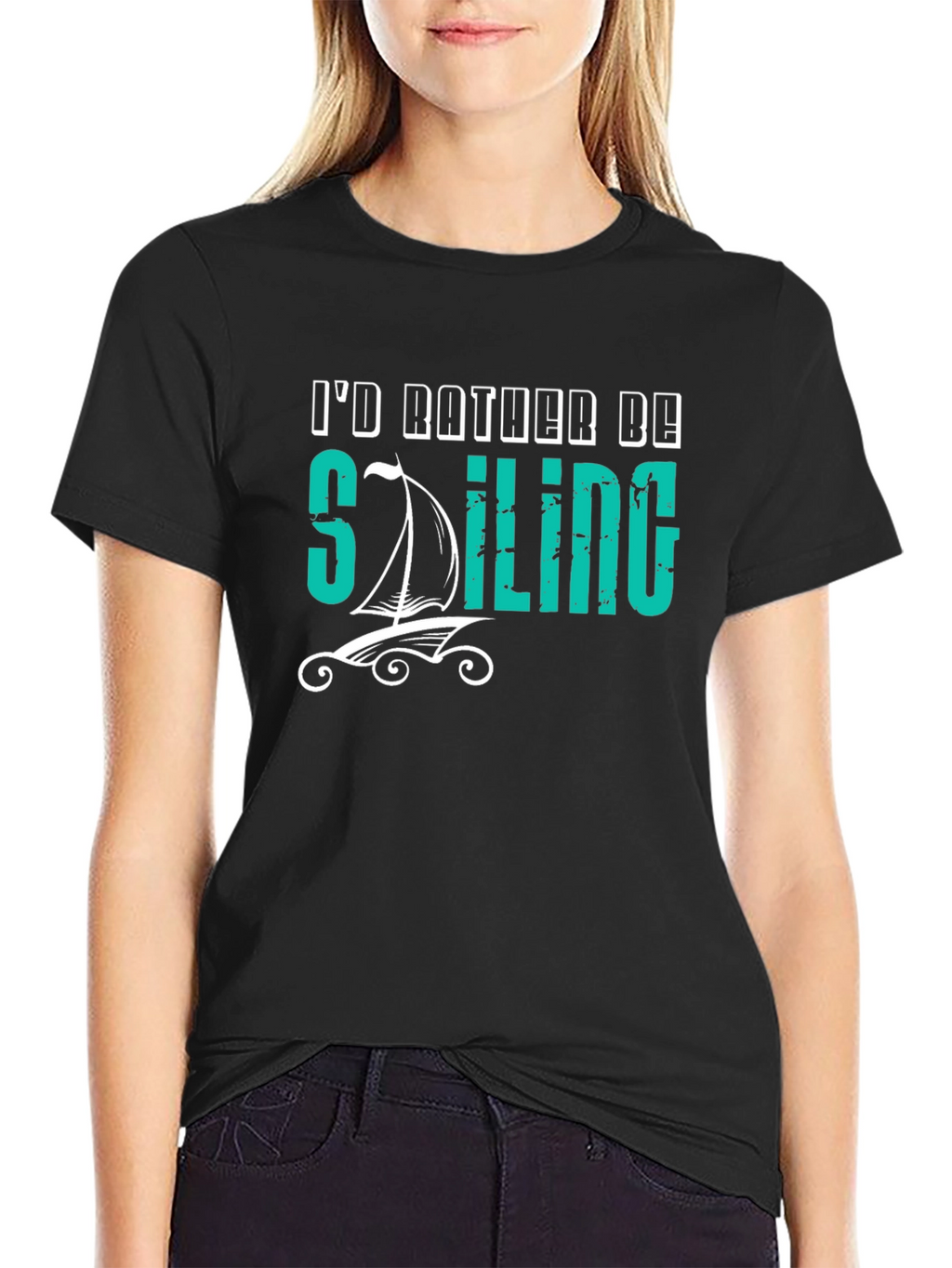 Id Rather Be Sailing Black T-Shirt
