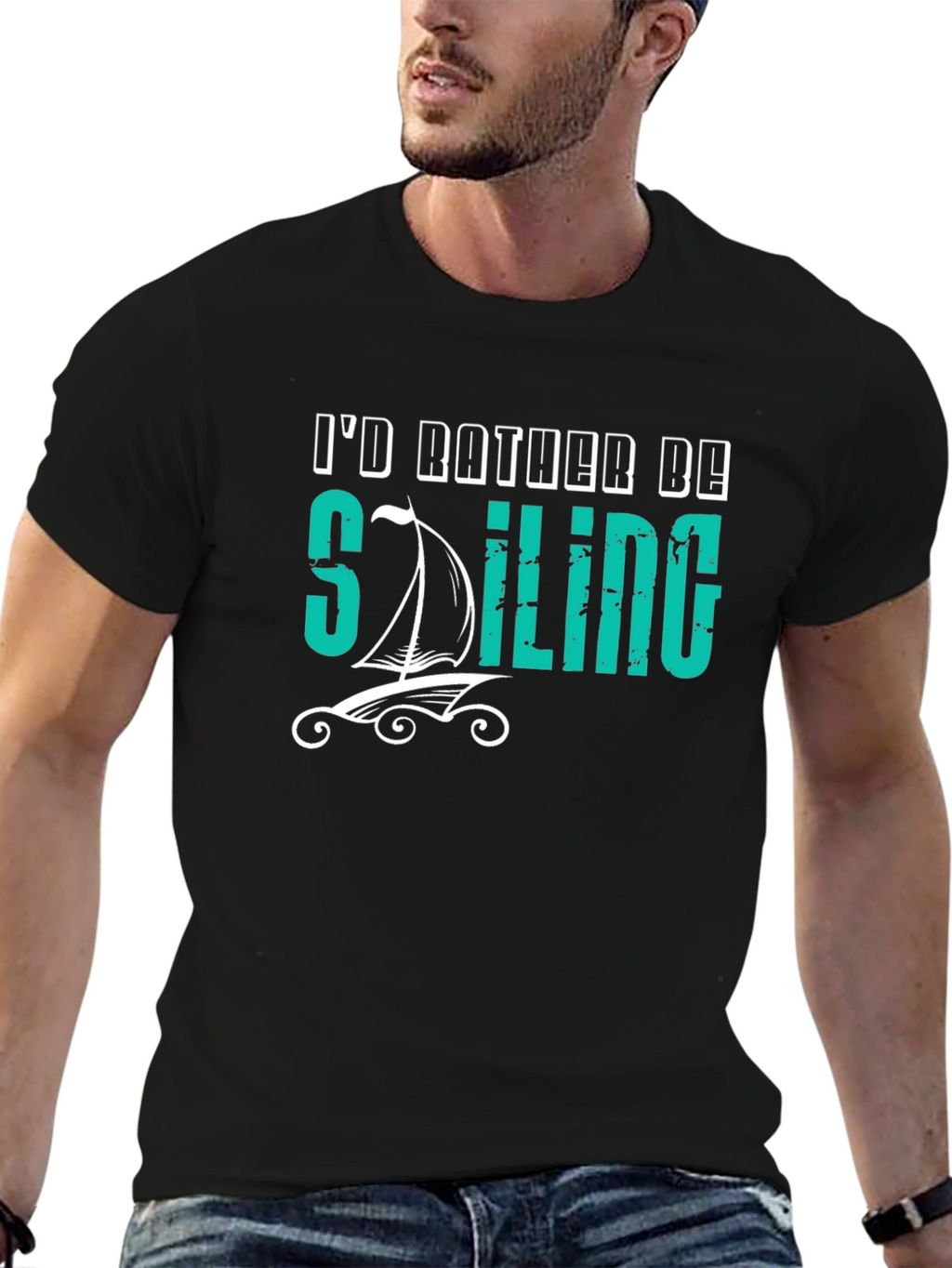 Id Rather Be Sailing Black T-Shirt