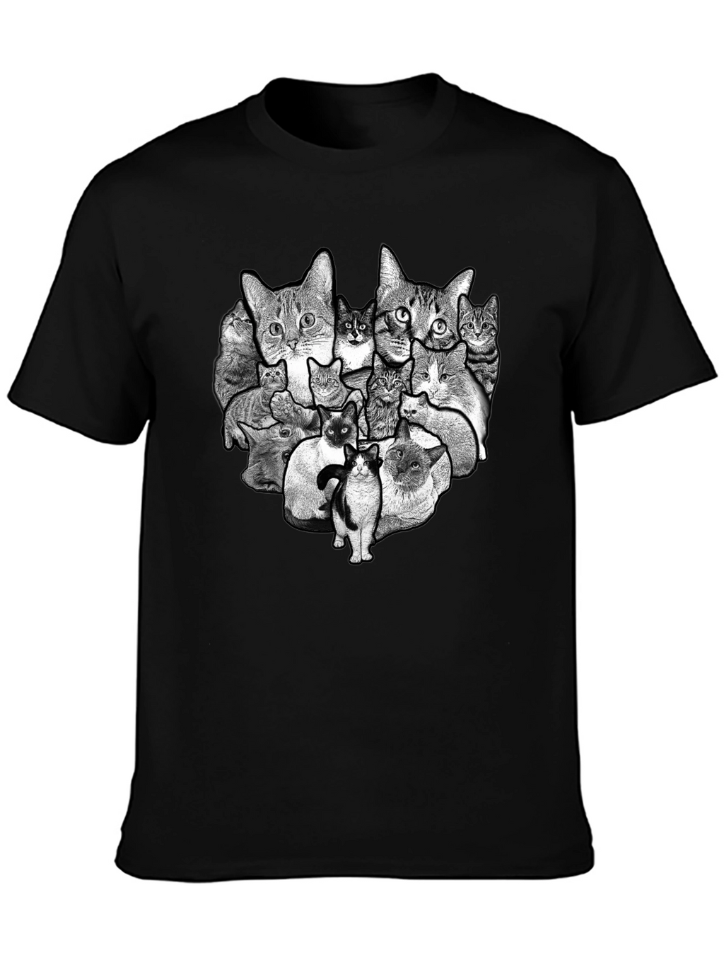 Cat Collage Graphic Black T-Shirt