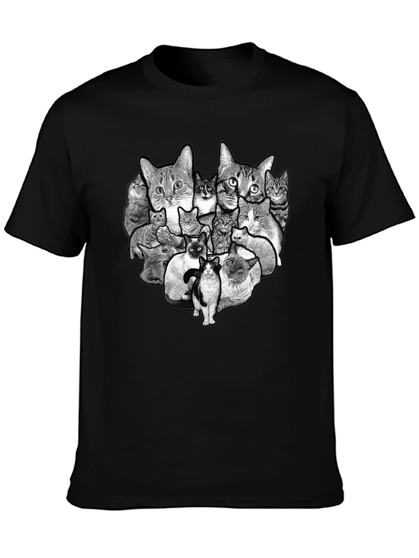 Cat Collage Graphic Black T-Shirt