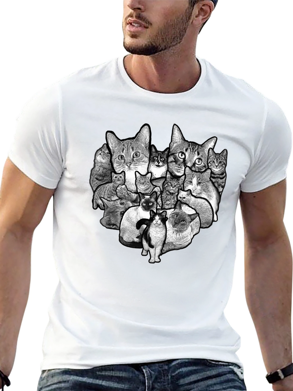 Cat Collage Graphic Black T-Shirt