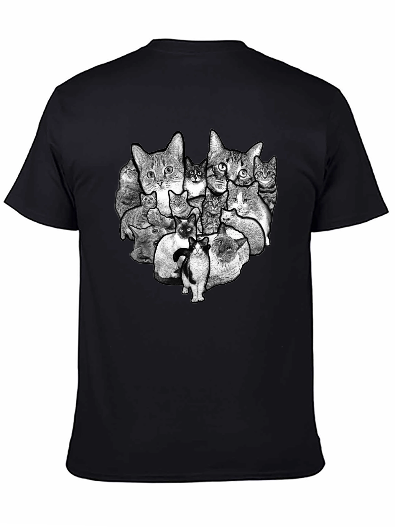 Cat Collage Graphic Black T-Shirt