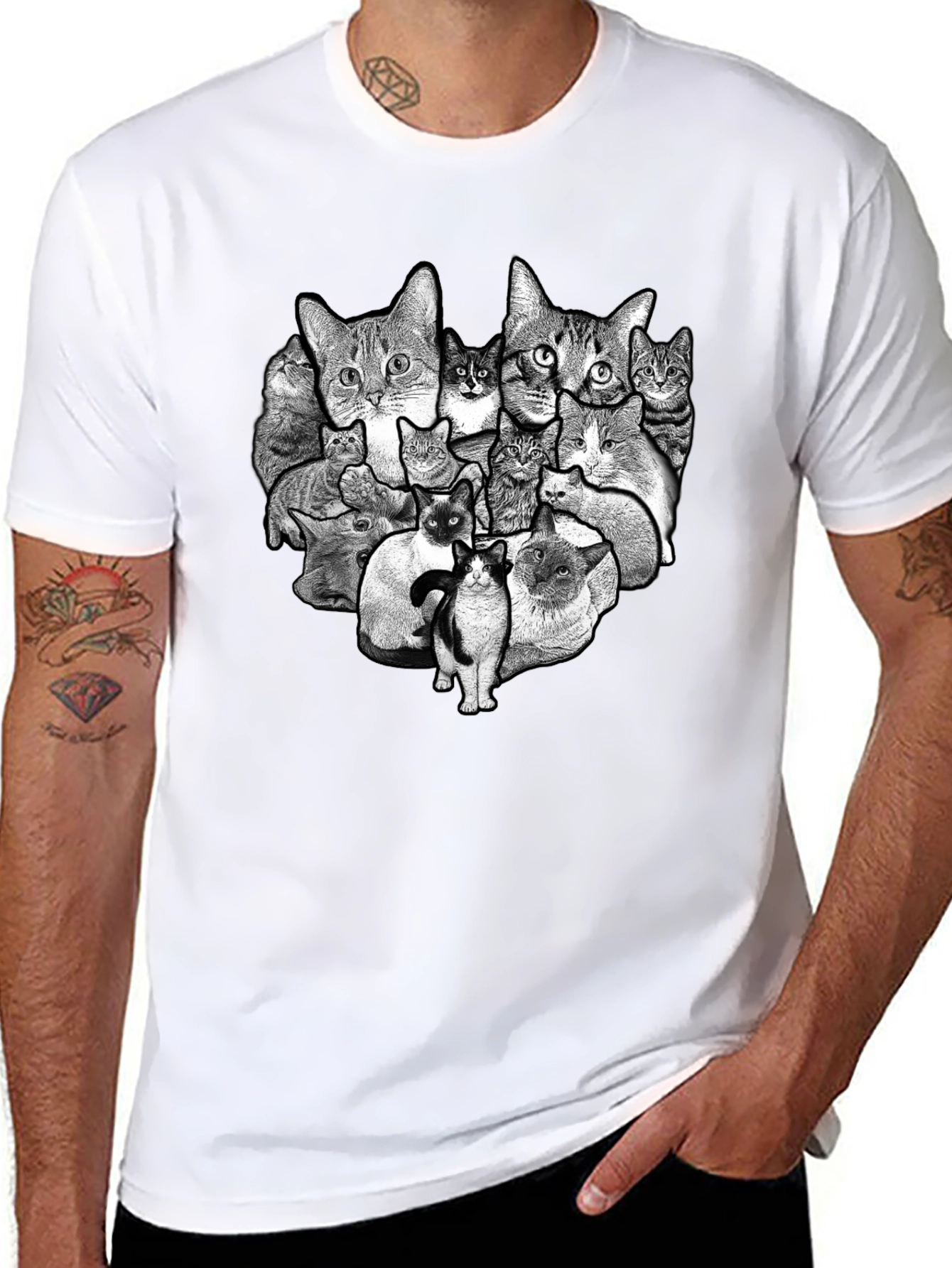 Cat Collage Graphic Black T-Shirt