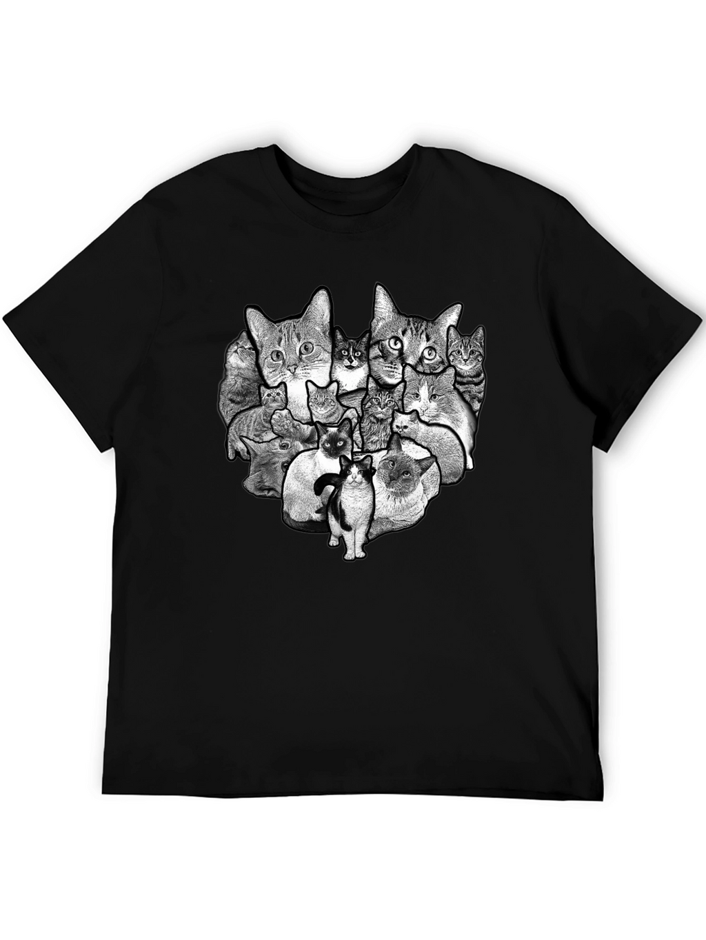 Cat Collage Graphic Black T-Shirt